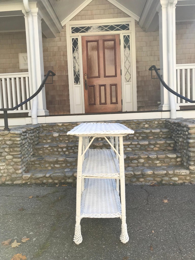 Antique Wicker Table with Three Shelves at 1stDibs