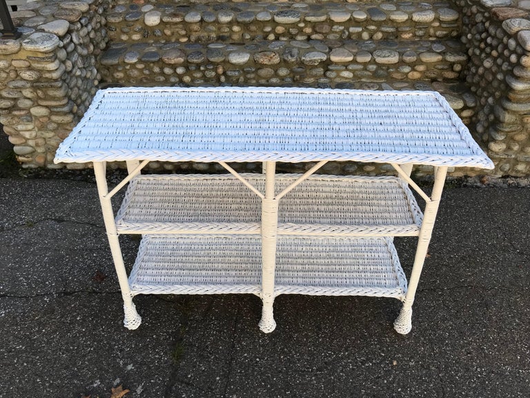 Antique Wicker Table with Three Shelves at 1stDibs