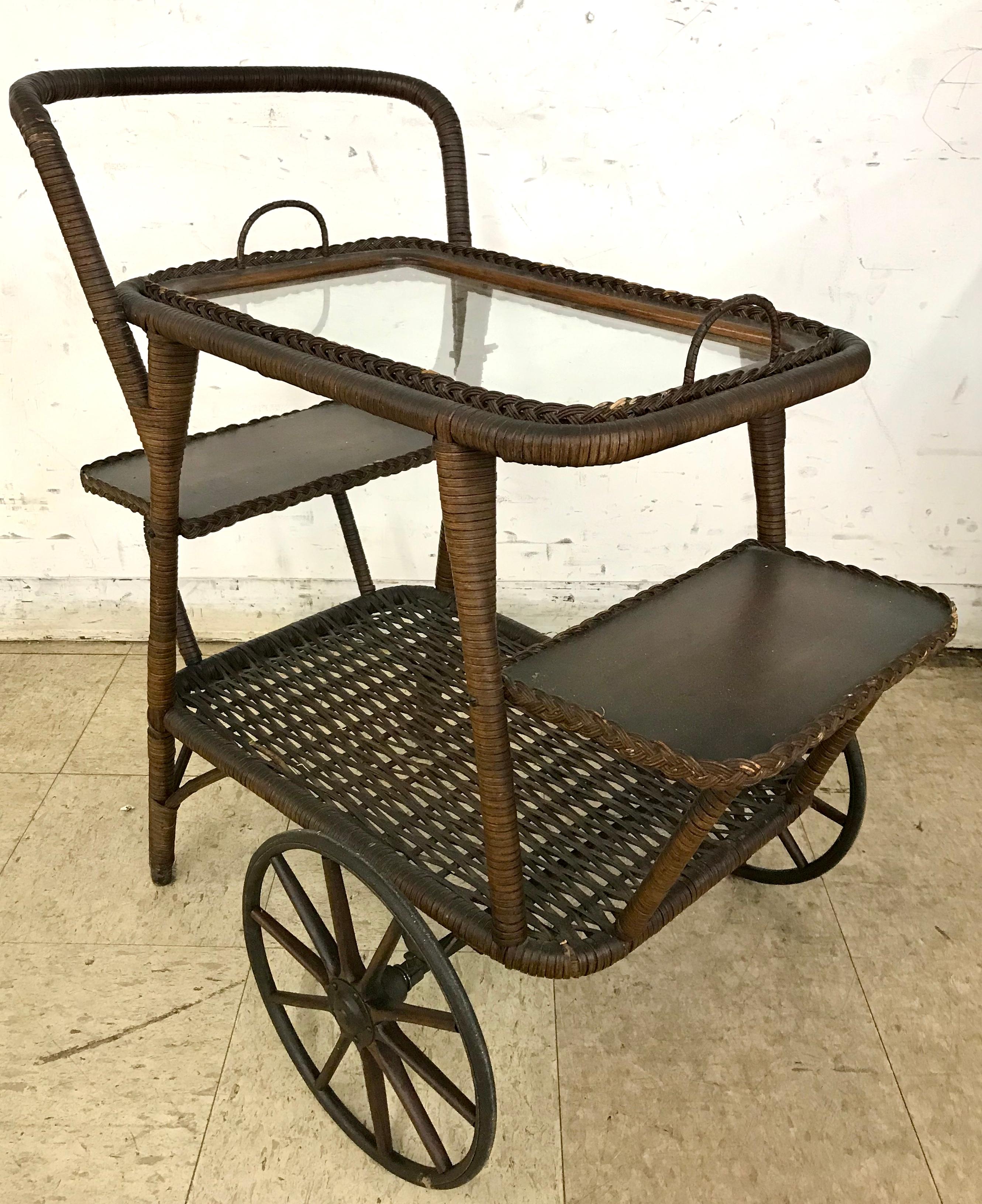 Antique Wicker Tea Trolley Bar Cart at 1stDibs antique wicker tea