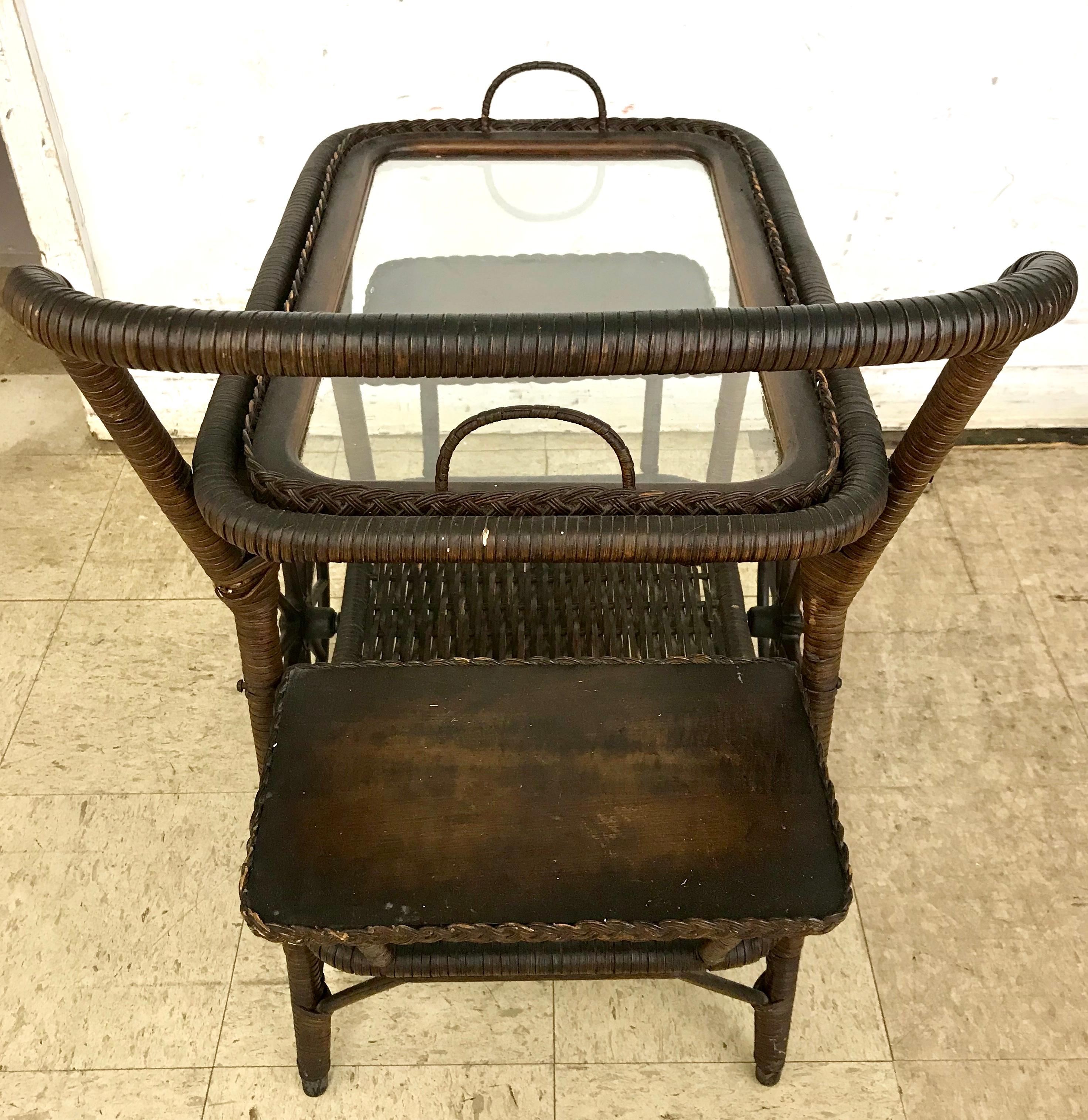 Antique Wicker Tea Trolley Bar Cart at 1stDibs antique wicker tea