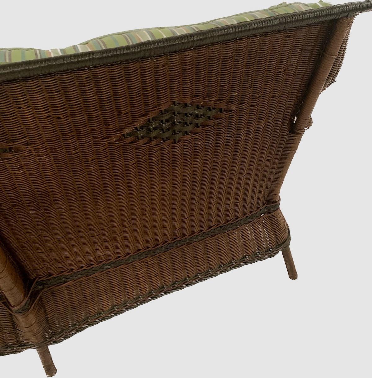Other Natural Finish Antique Wicker Three Piece Close Woven Shelf Arm Suite For Sale