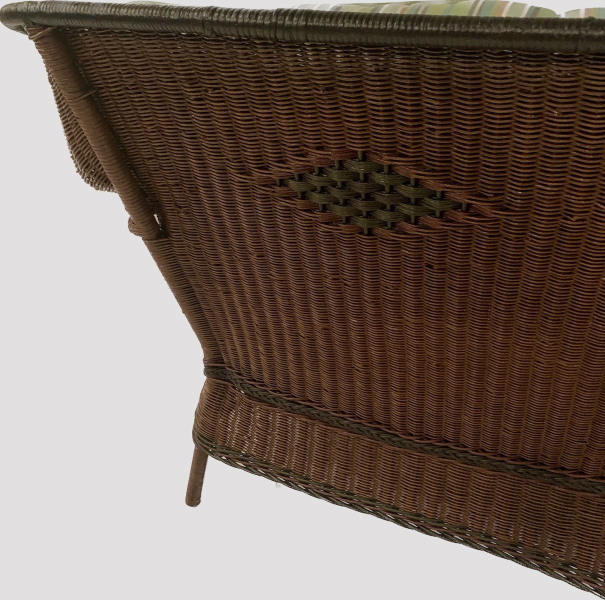 American Natural Finish Antique Wicker Three Piece Close Woven Shelf Arm Suite For Sale