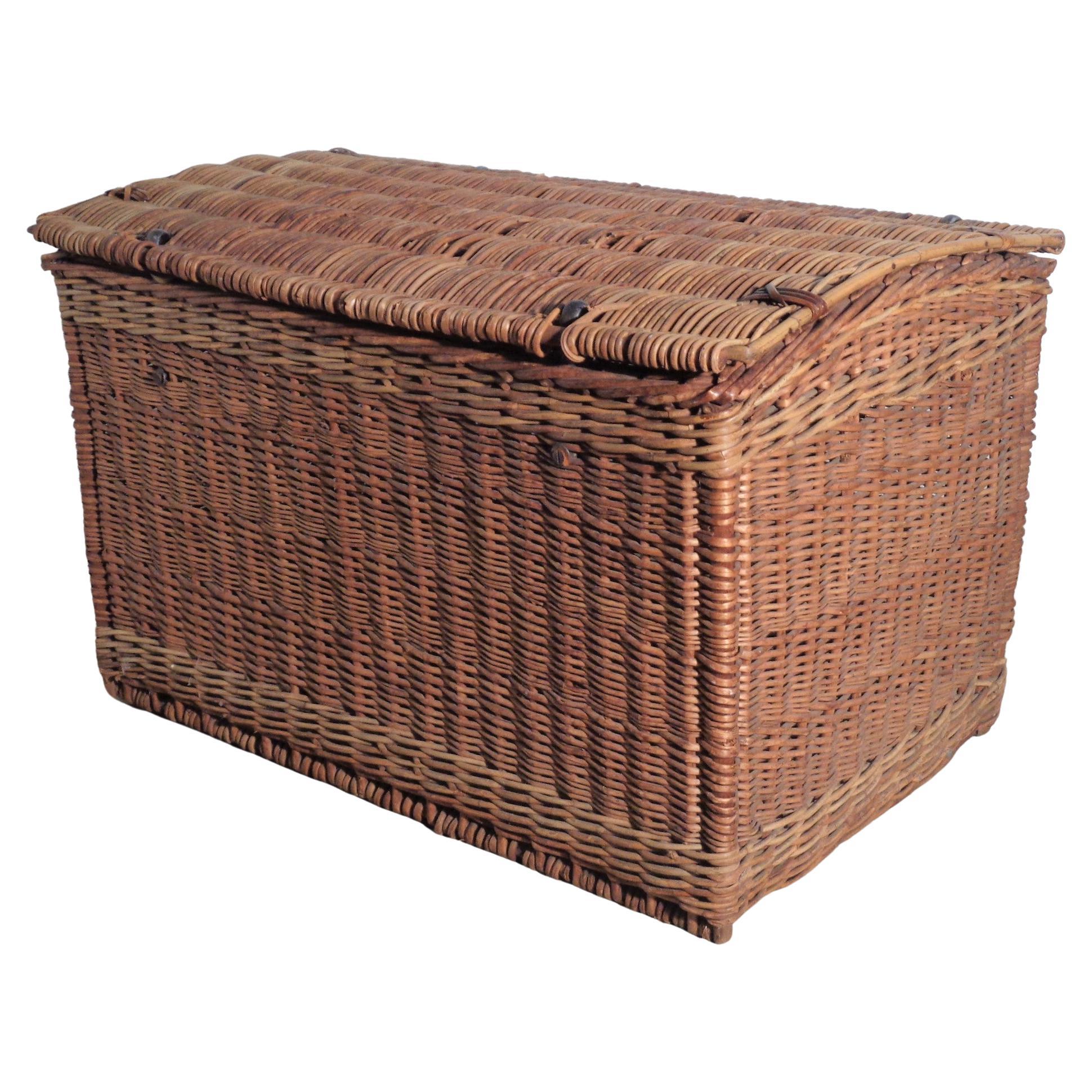Antique Wicker and Brass Trunk 6