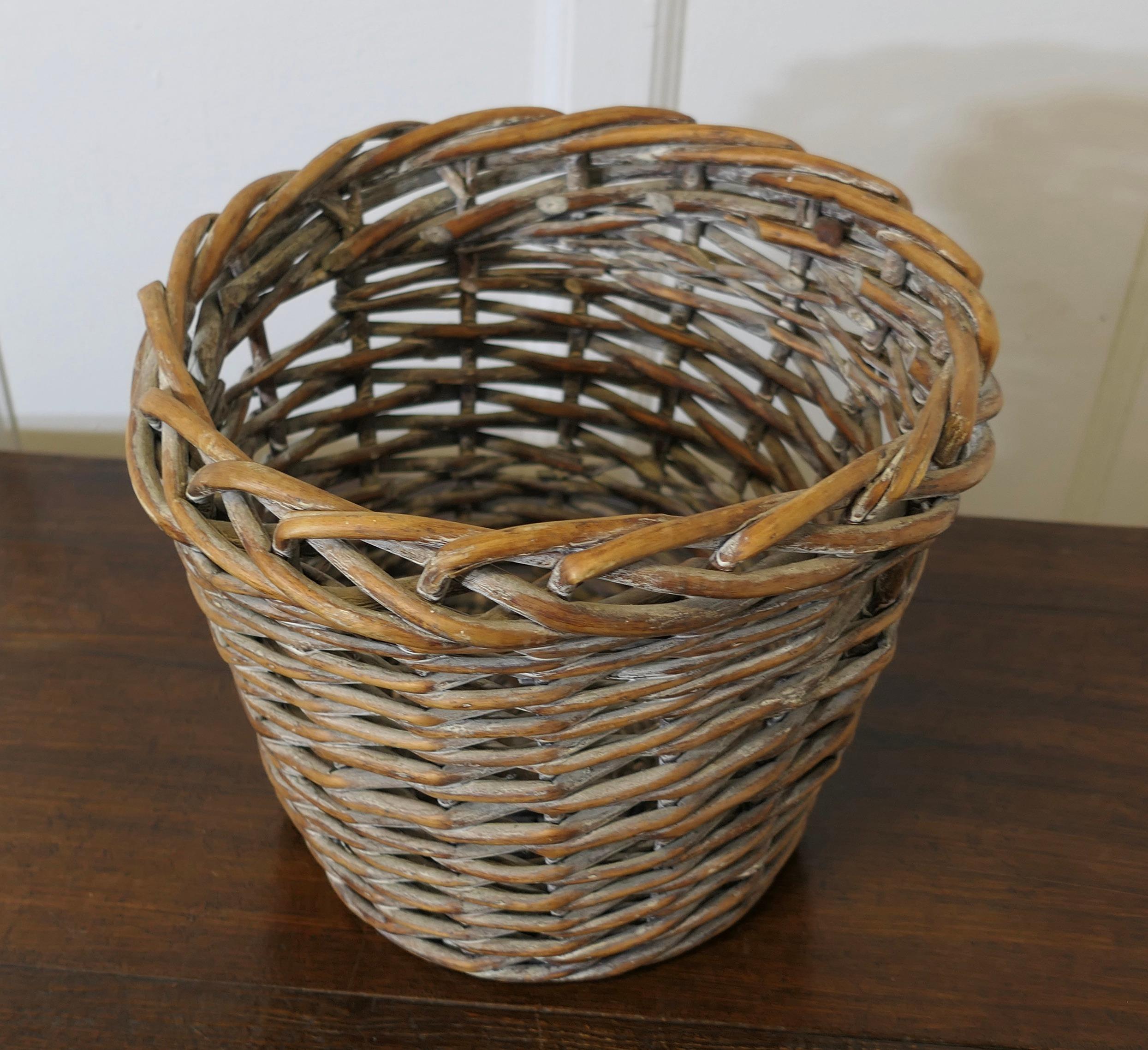 Country Antique Wicker Waste Paper Basket  This is an excellent example   For Sale