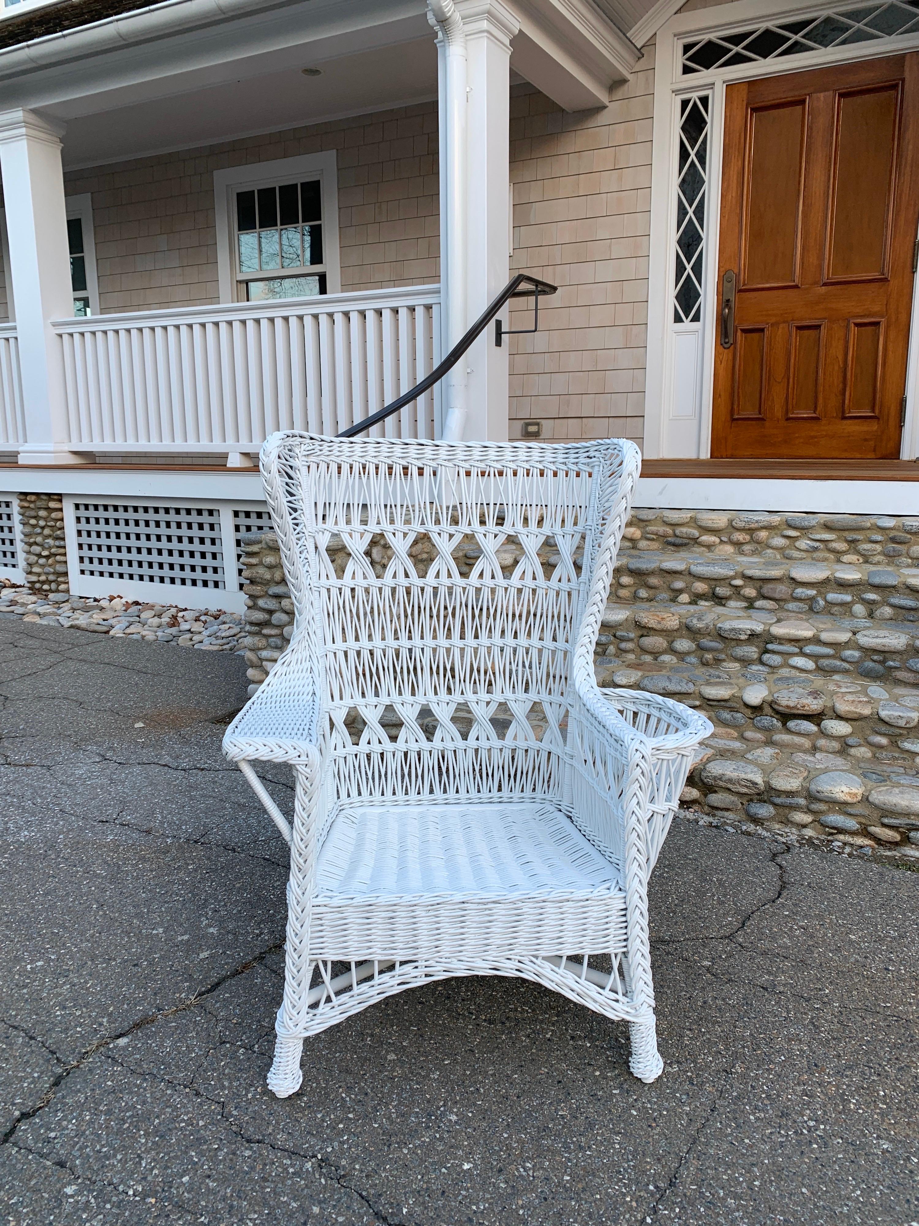 Reed Antique Wicker Wingback Armchair For Sale