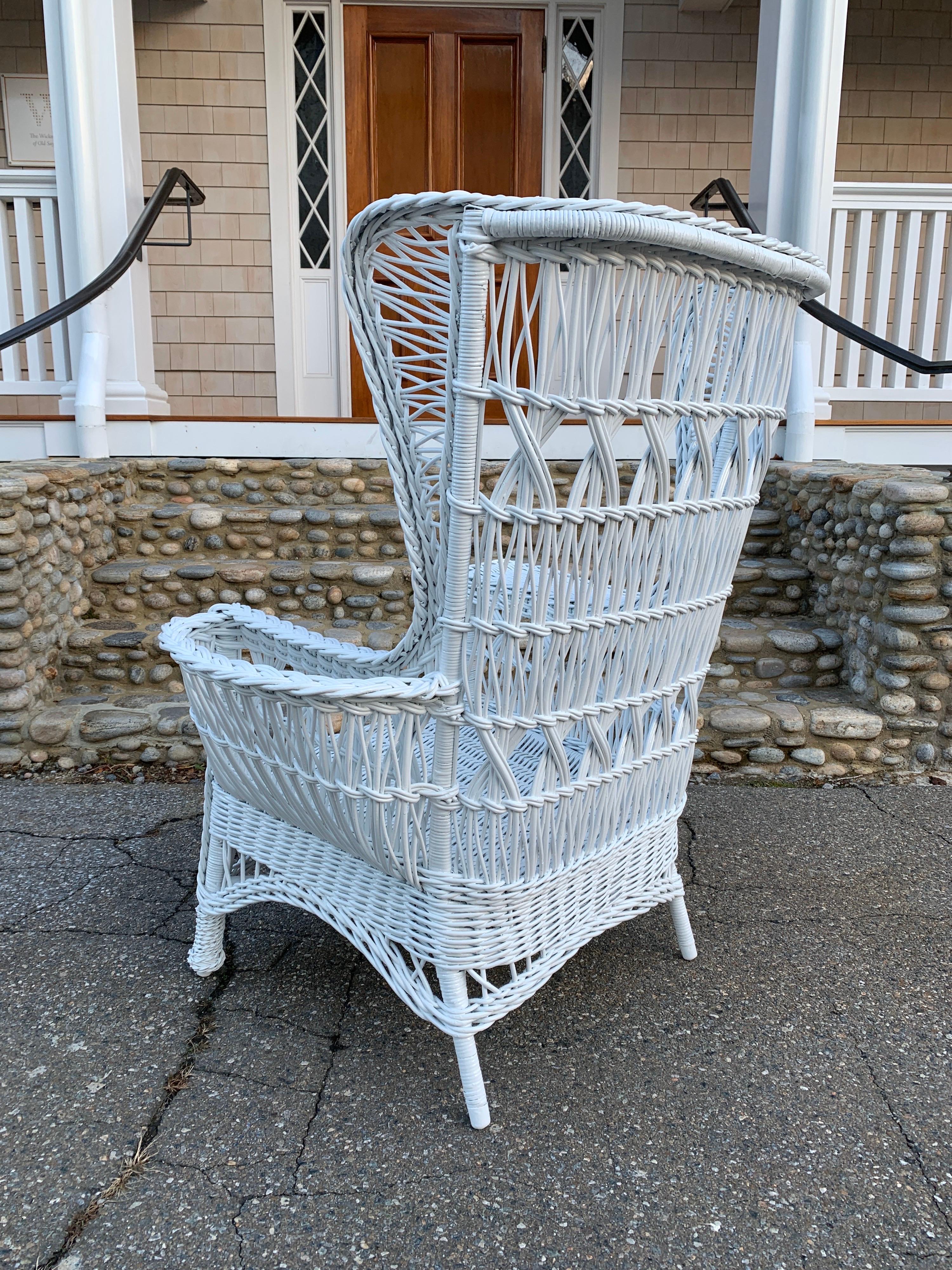 American Antique Wicker Wingback Armchair For Sale