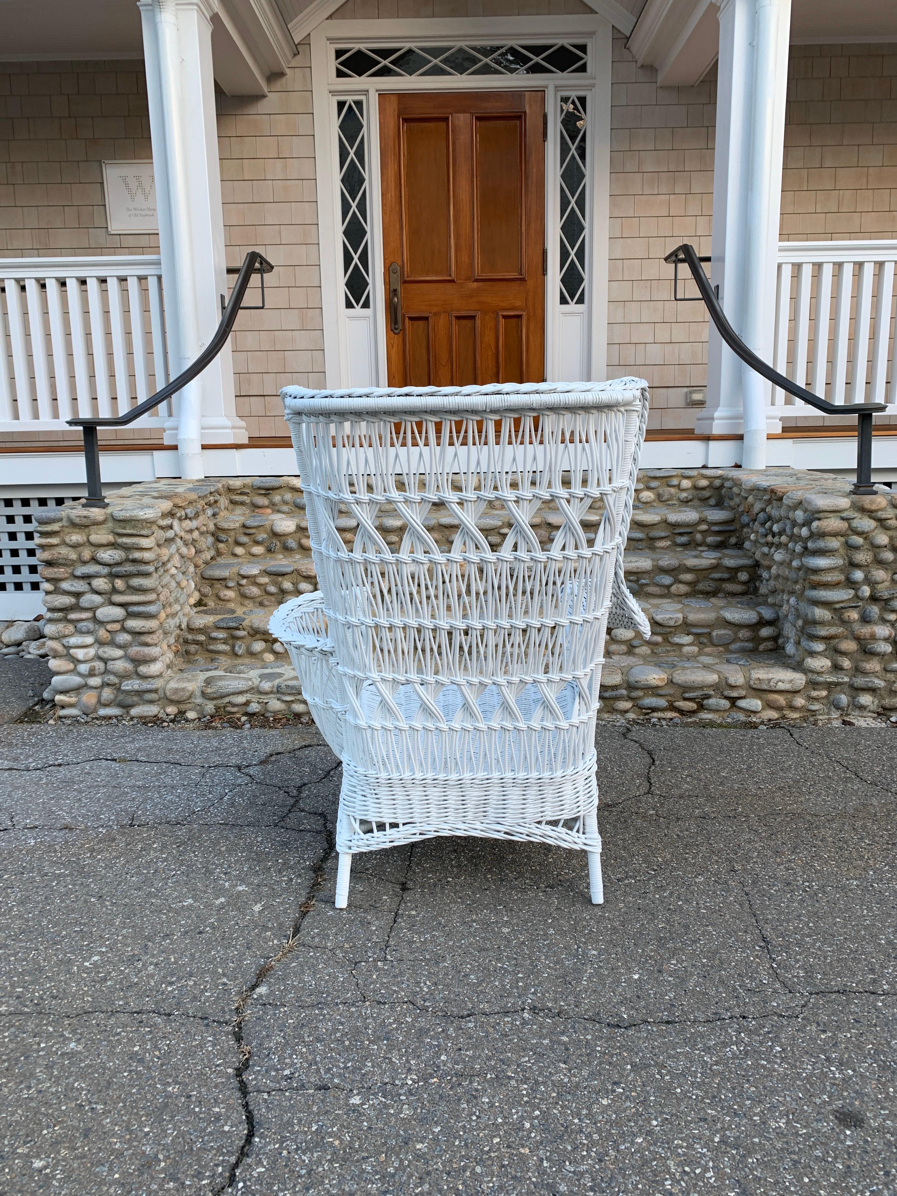 Antique Wicker Wingback Armchair In Good Condition For Sale In Old Saybrook, CT