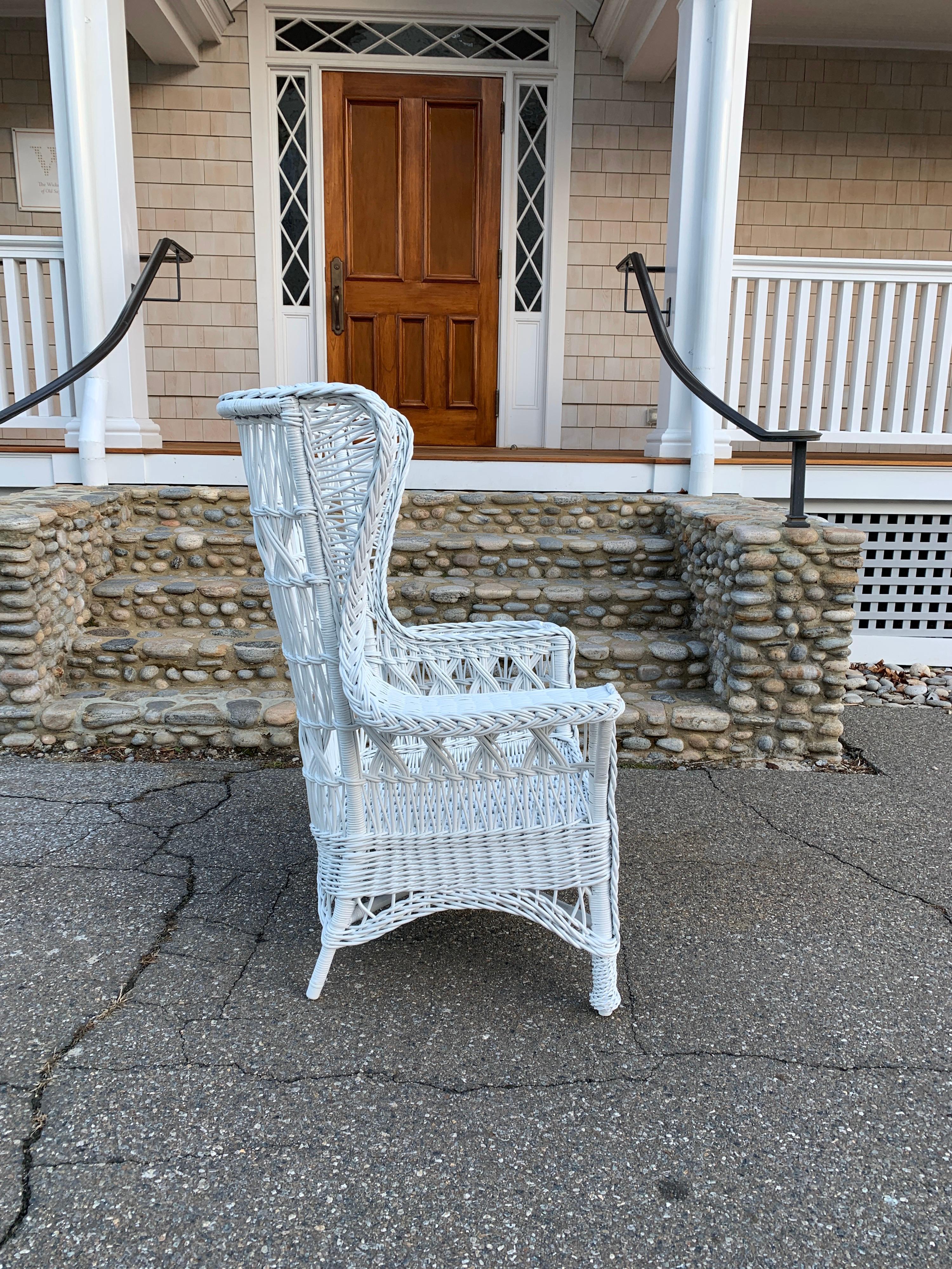 Early 20th Century Antique Wicker Wingback Armchair For Sale