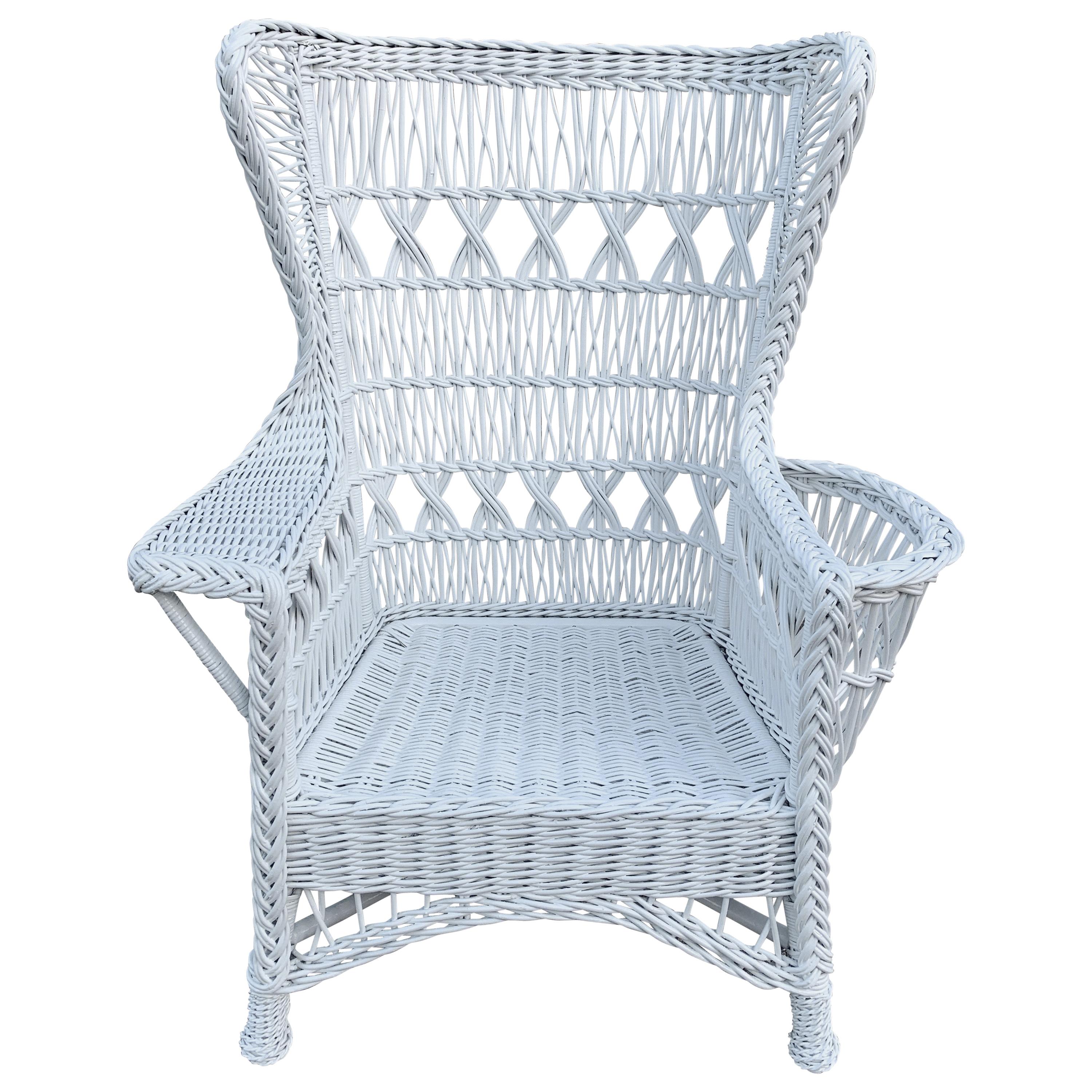 Antique Wicker Wingback Armchair For Sale
