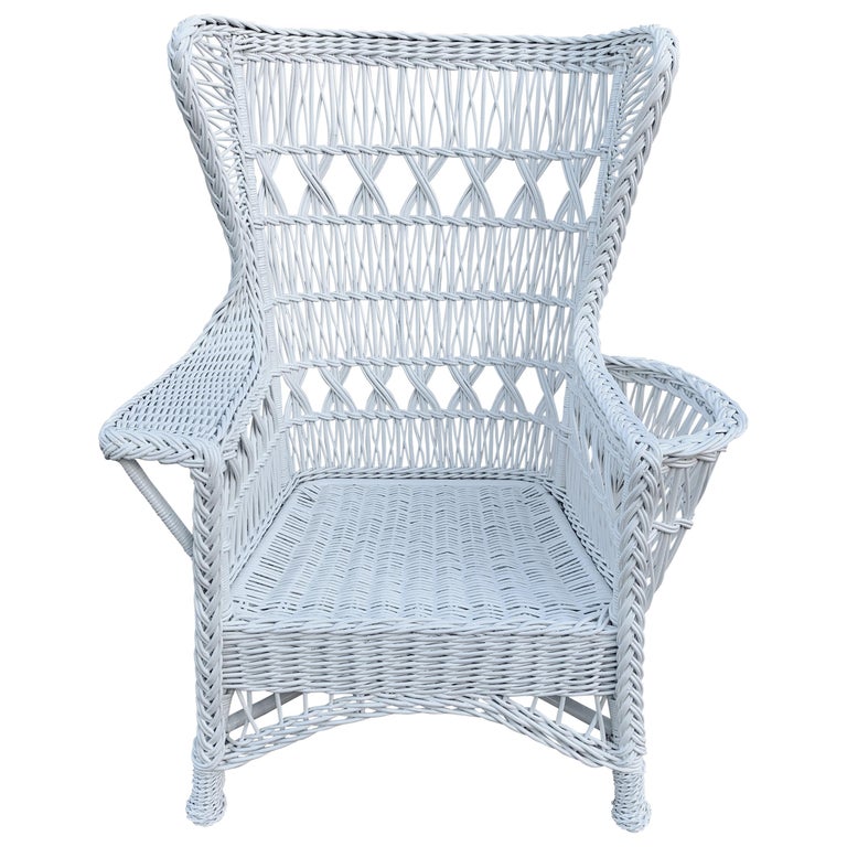 Antique Wicker Wingback Armchair For Sale at 1stDibs