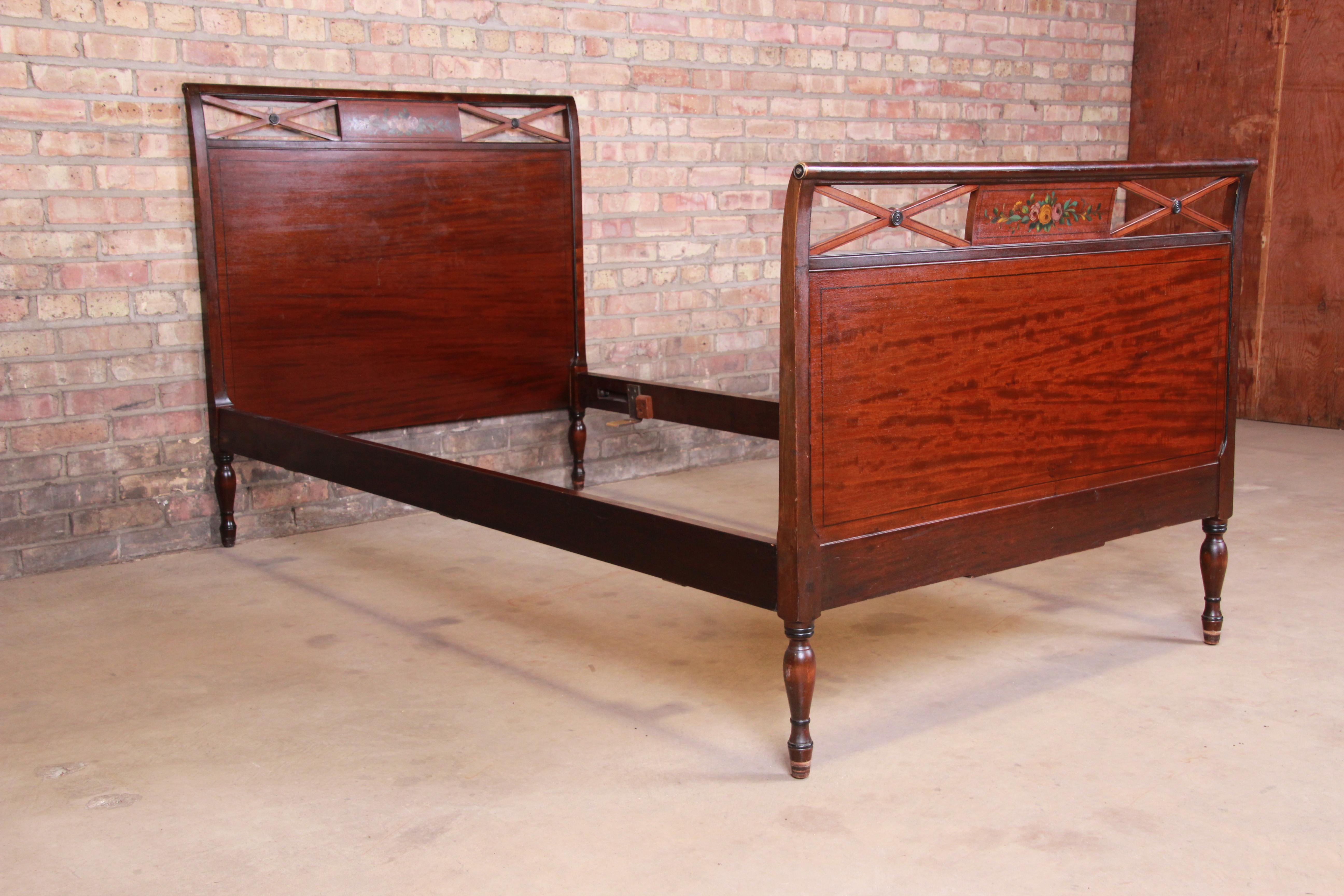 Adam Style Antique Widdicomb Carved Mahogany Twin Size Bed, circa 1920s