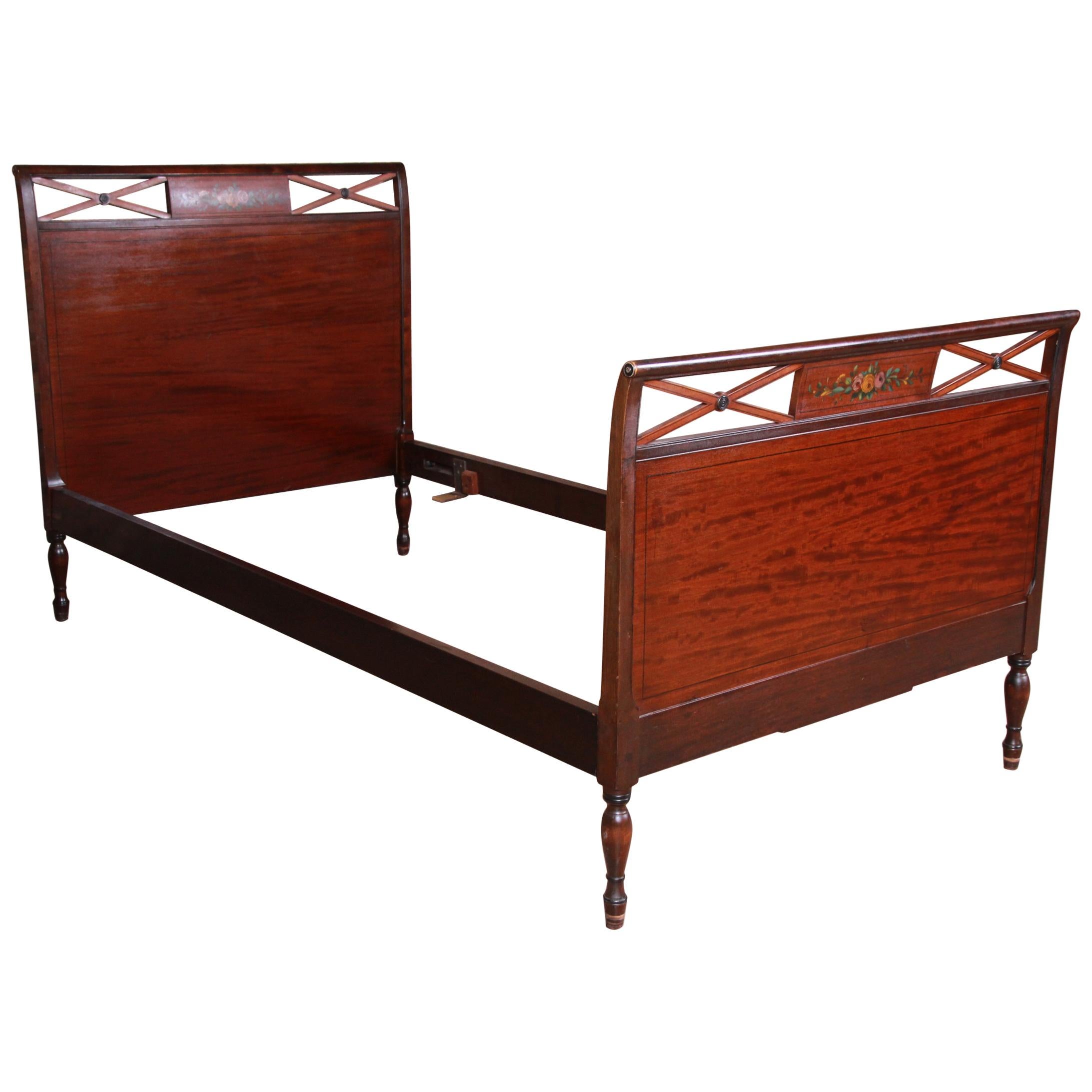 Antique Widdicomb Carved Mahogany Twin Size Bed, circa 1920s