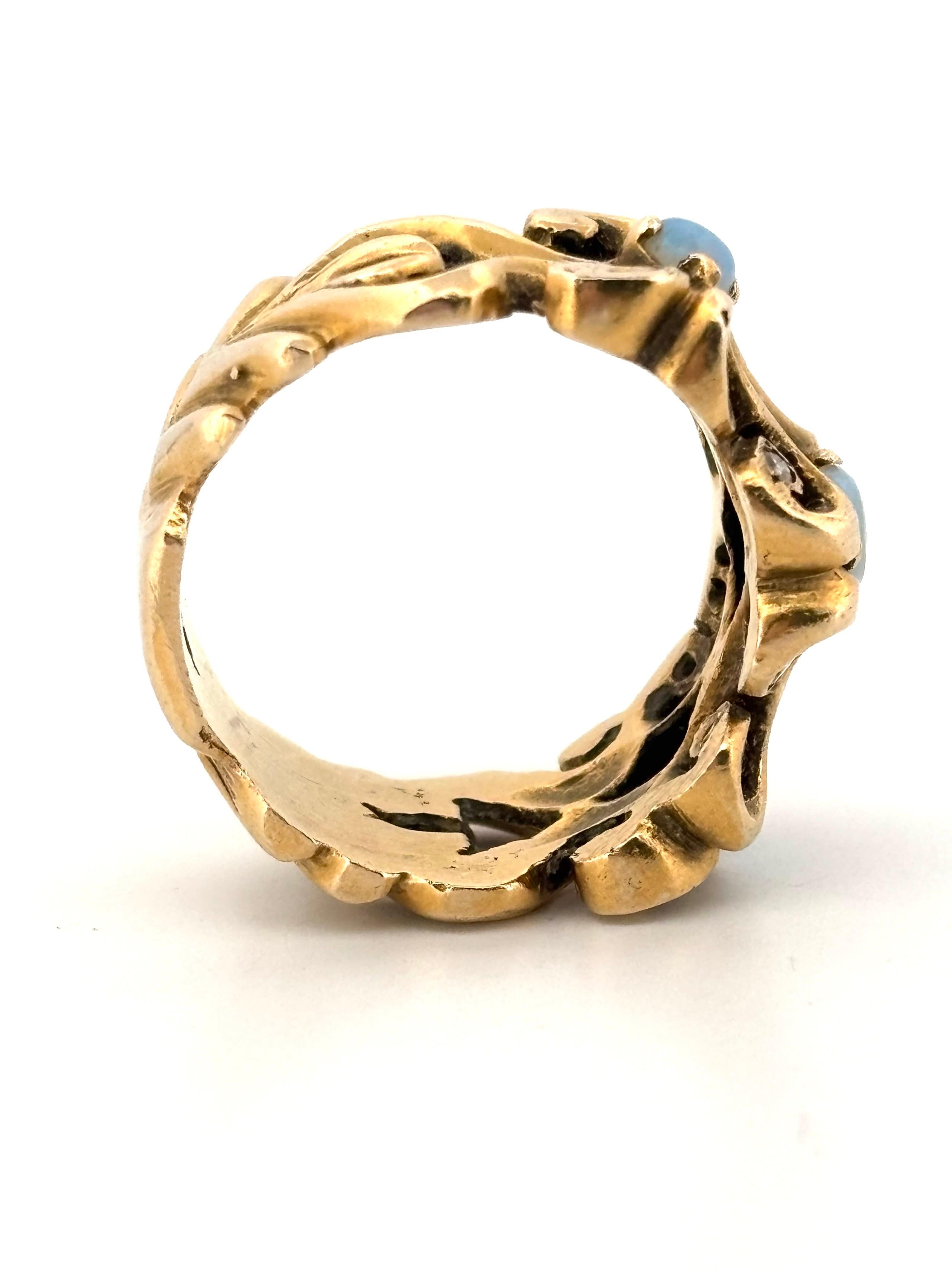 Bague en or jaune 14K à large bande d'opale et de diamants Taille 6.75 en vente 1