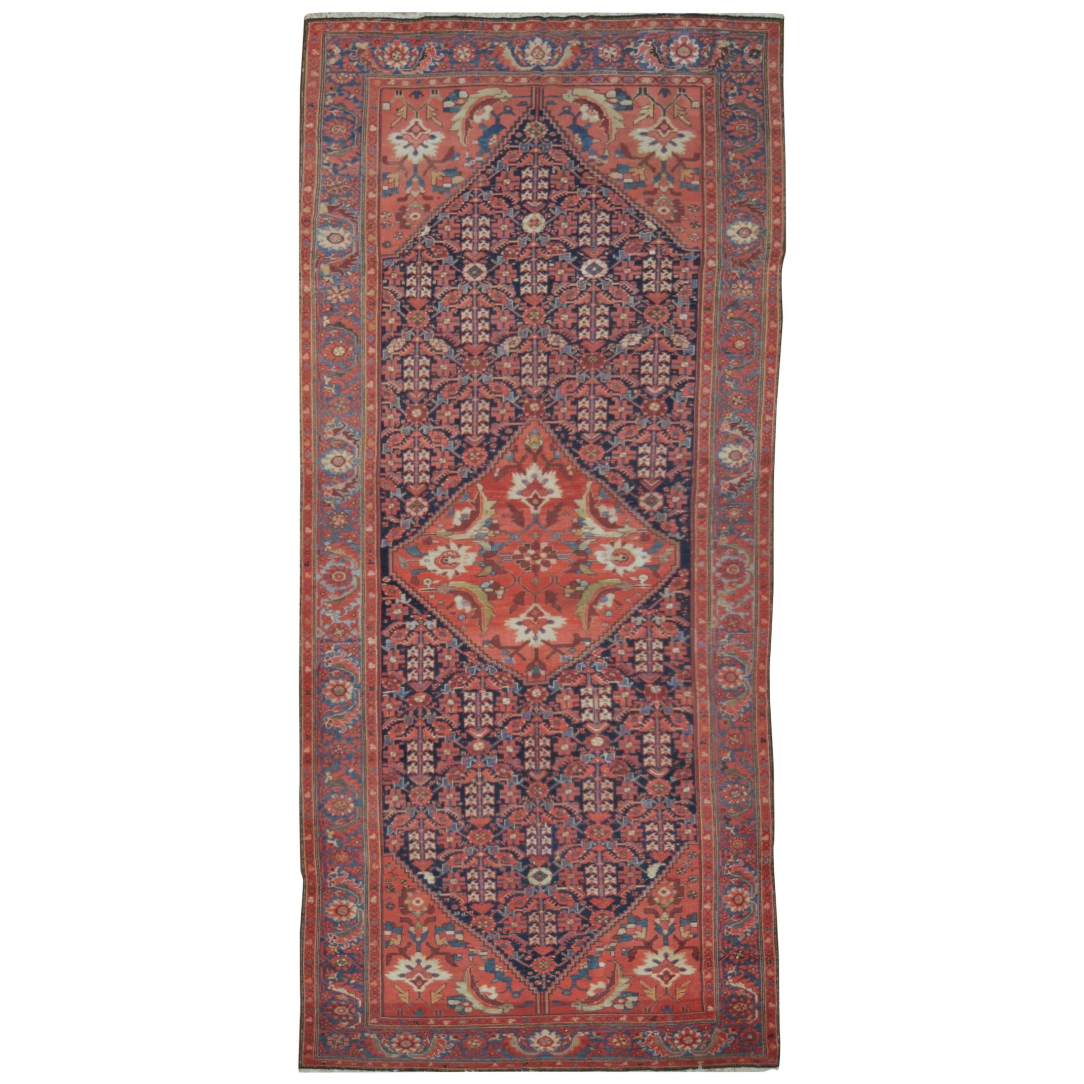 Antique Wide and Long Hand Knotted Wool Persian Malayer Rug For Sale