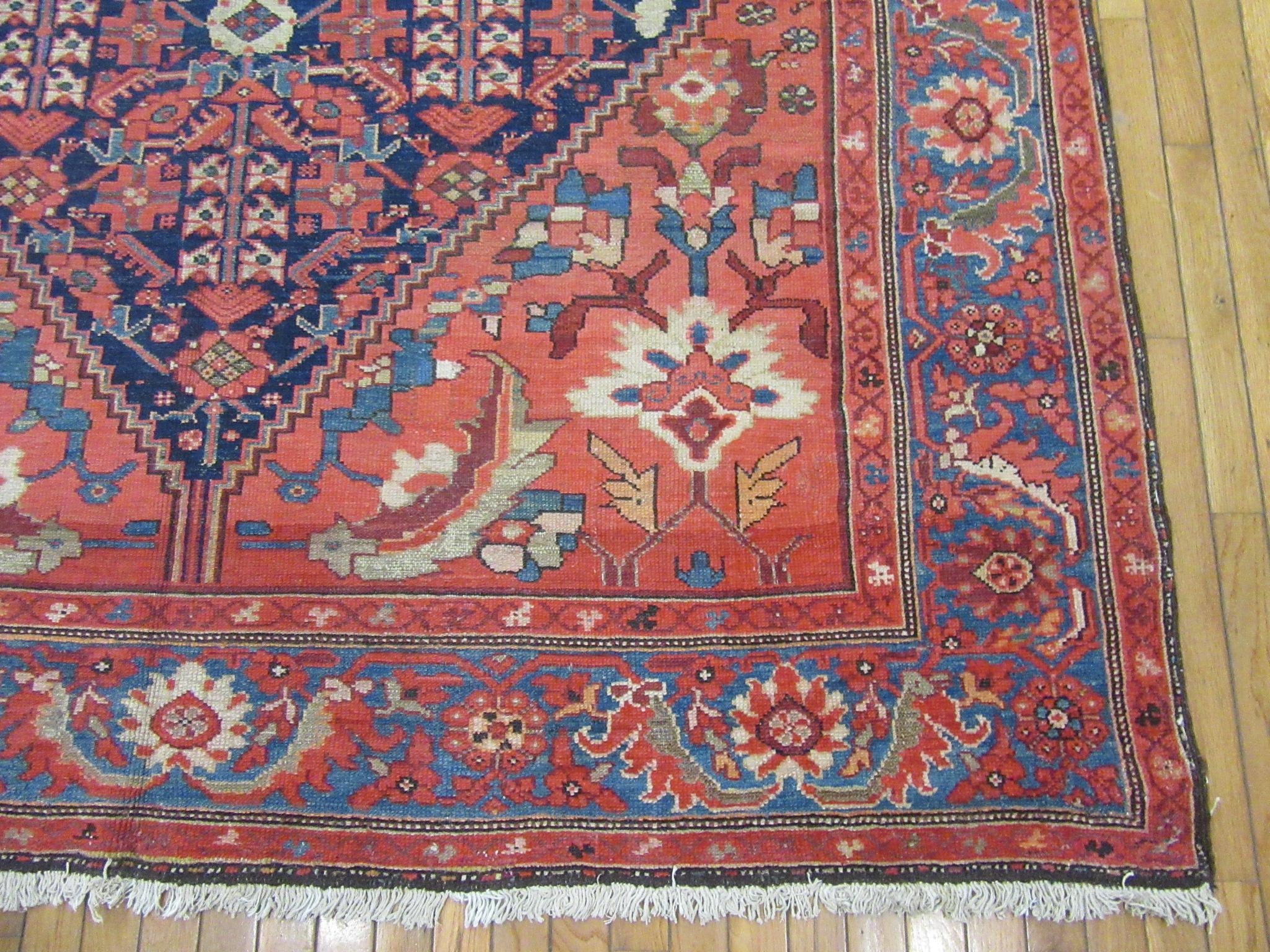 Hand-Knotted Antique Wide and Long Hand Knotted Wool Persian Malayer Rug For Sale