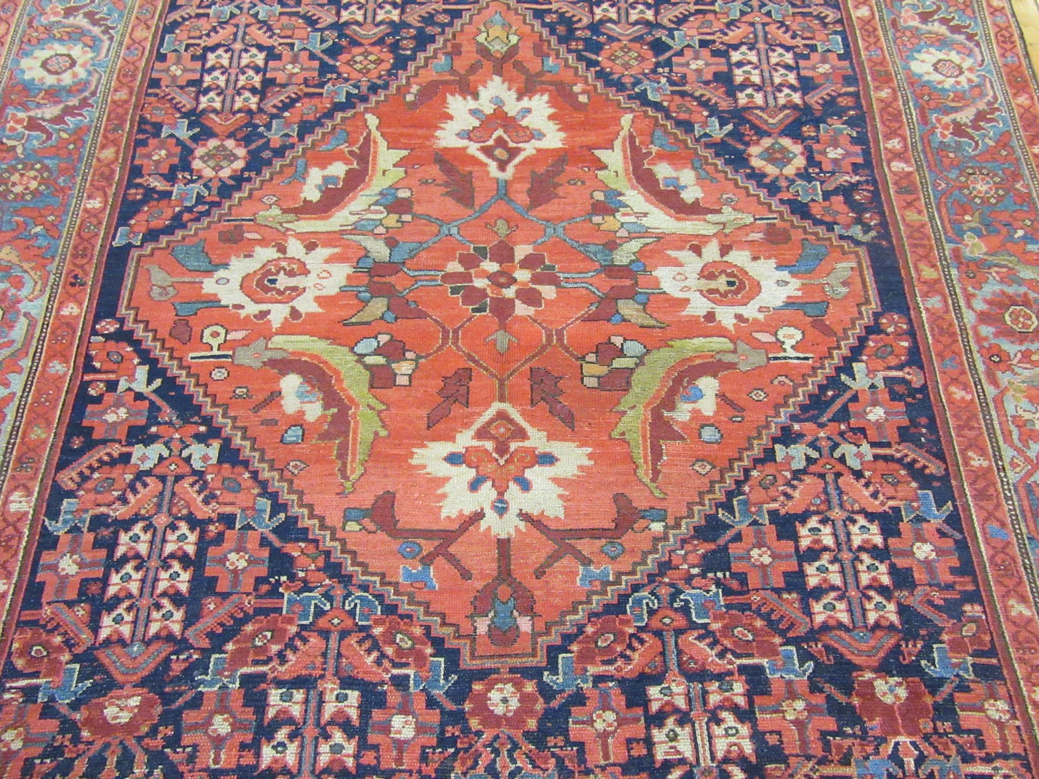 Antique Wide and Long Hand Knotted Wool Persian Malayer Rug For Sale 1