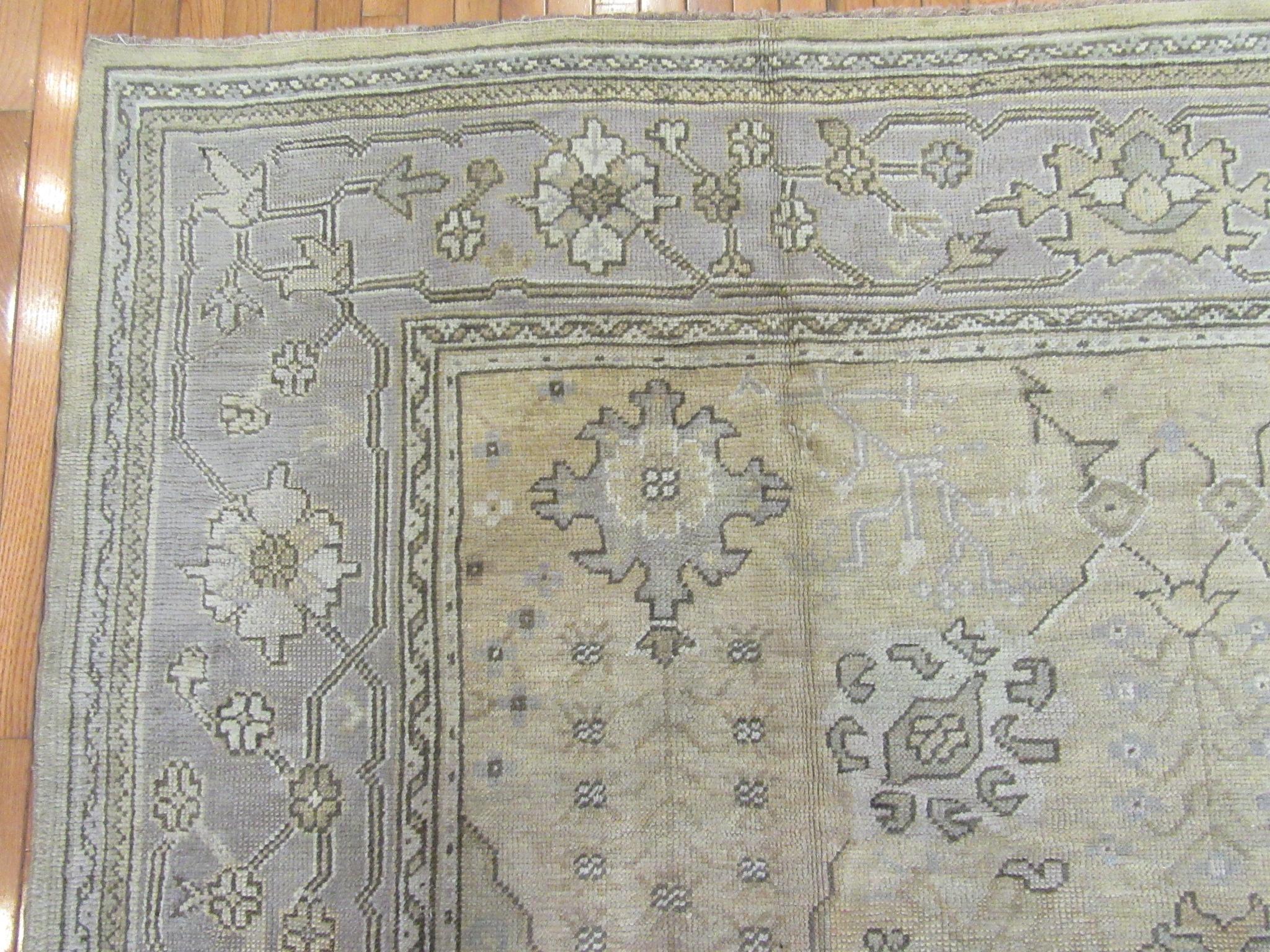Antique Wide And Long Hand Knotted Wool Turkish Oushak Rug For Sale 6