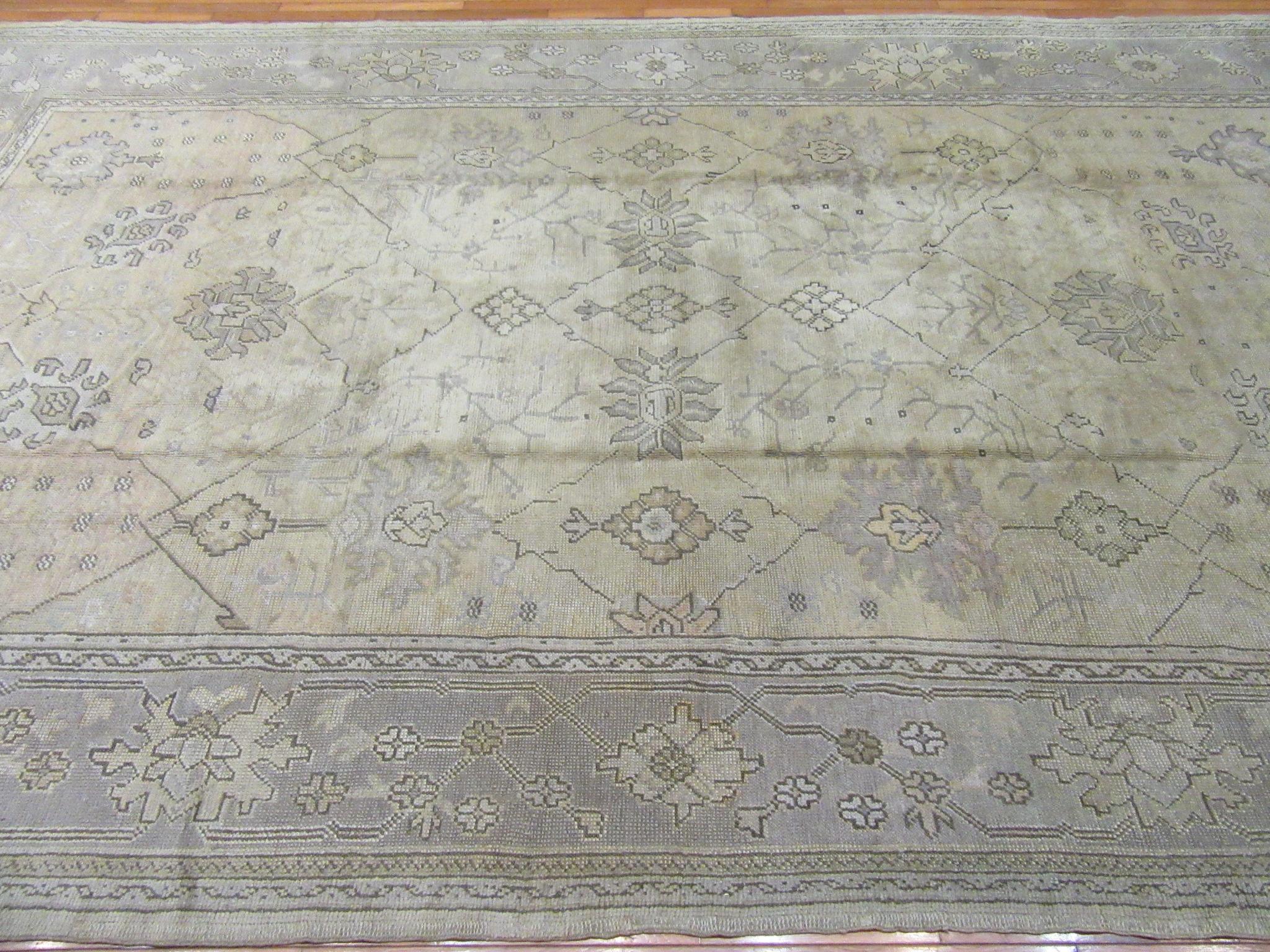 Antique Wide And Long Hand Knotted Wool Turkish Oushak Rug For Sale 7