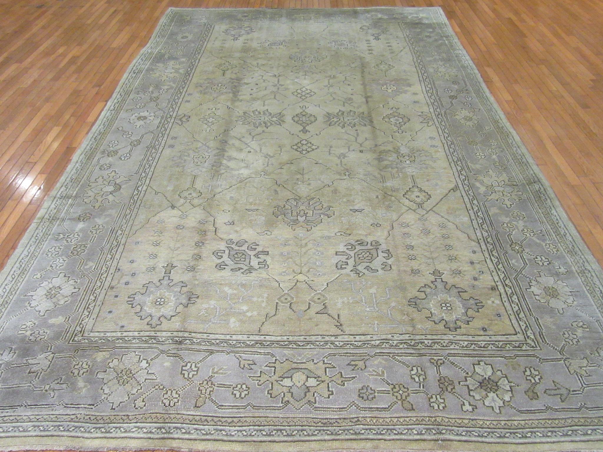 Antique Wide And Long Hand Knotted Wool Turkish Oushak Rug For Sale 9