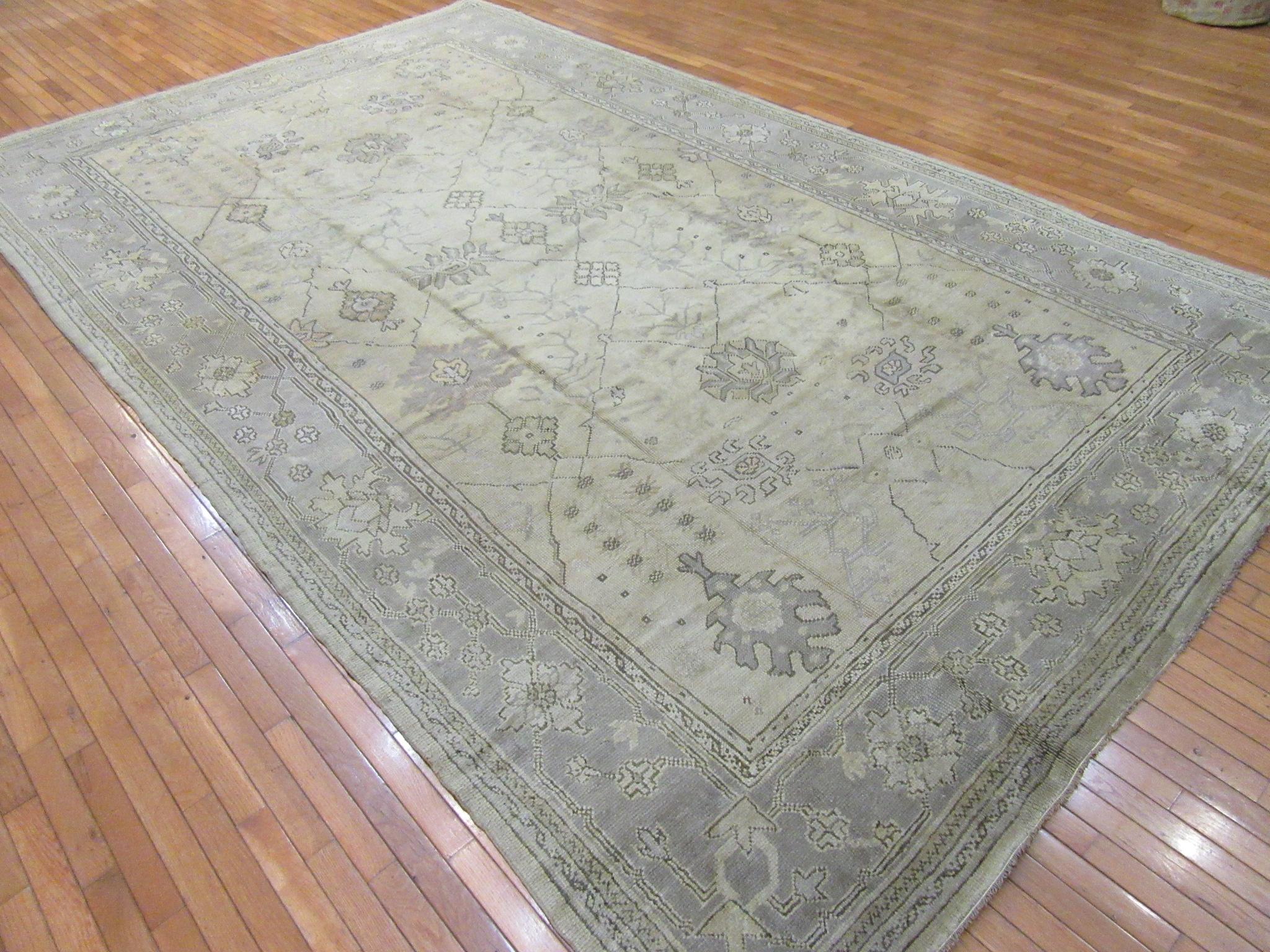 Antique Wide And Long Hand Knotted Wool Turkish Oushak Rug For Sale 10