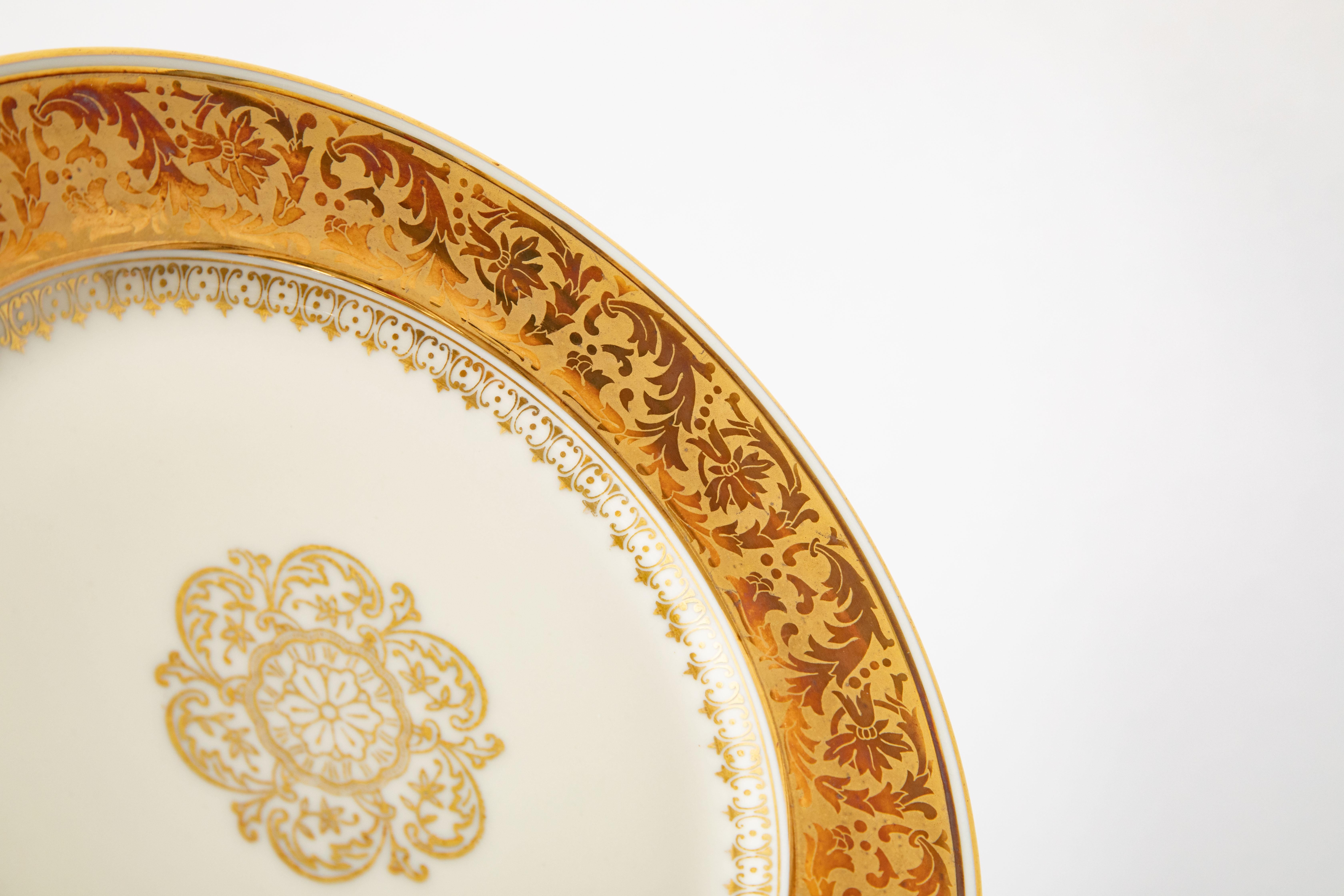 German Antique Wide Gold Trim Dinner Service with 22 Dinner Plates, 56 Pieces Total For Sale