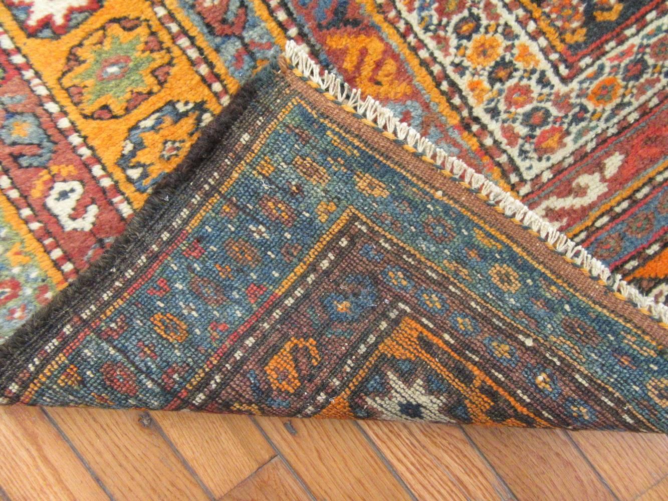 Hand-Knotted Antique Handmade Wool Wide Persian Kurdish Runner Rug For Sale