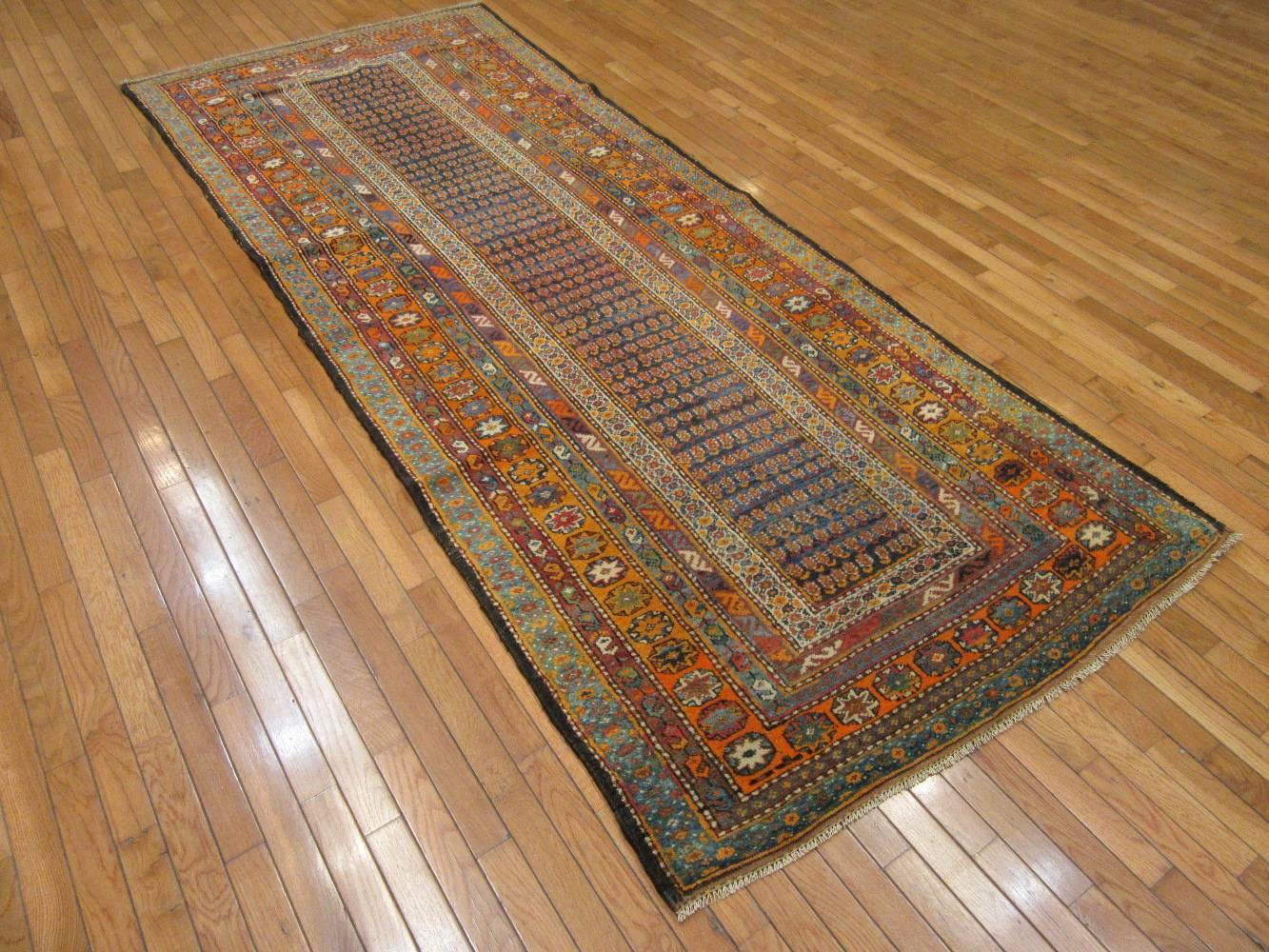 Antique Handmade Wool Wide Persian Kurdish Runner Rug In Excellent Condition For Sale In Atlanta, GA