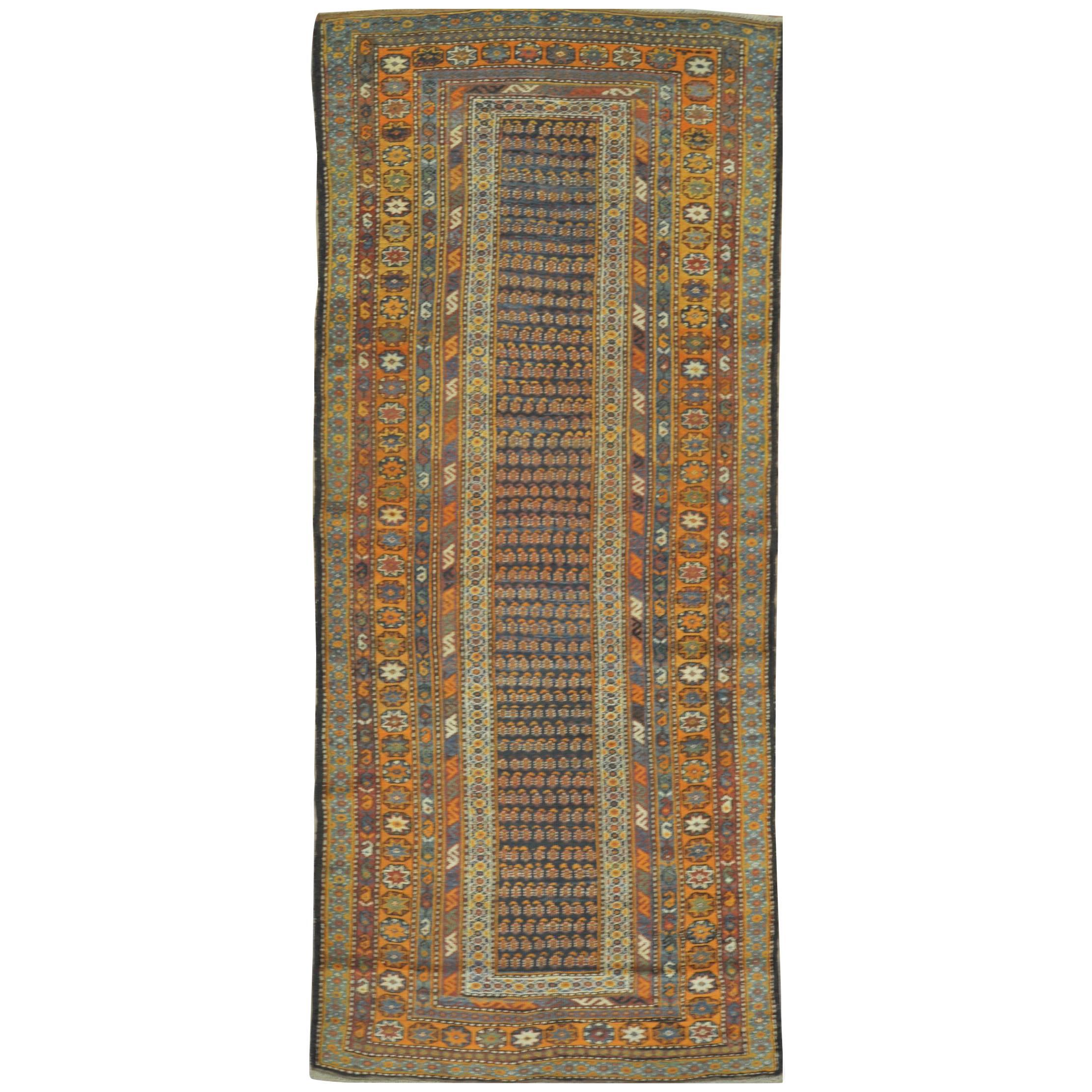 Antique Handmade Wool Wide Persian Kurdish Runner Rug For Sale