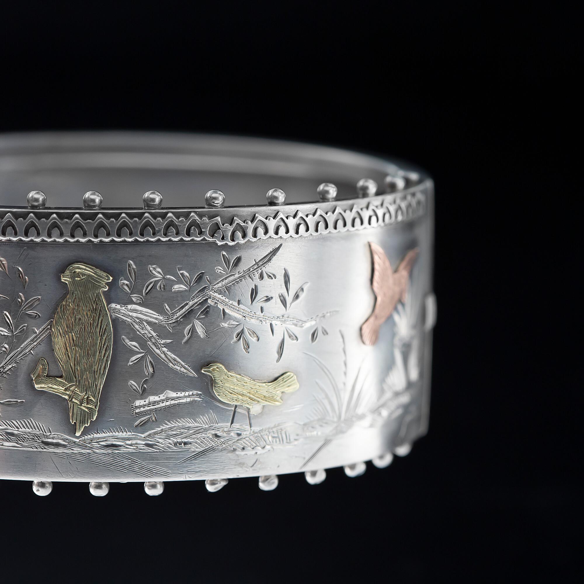 Victorian Antique Wide Silver Bangle Circa 1890 For Sale