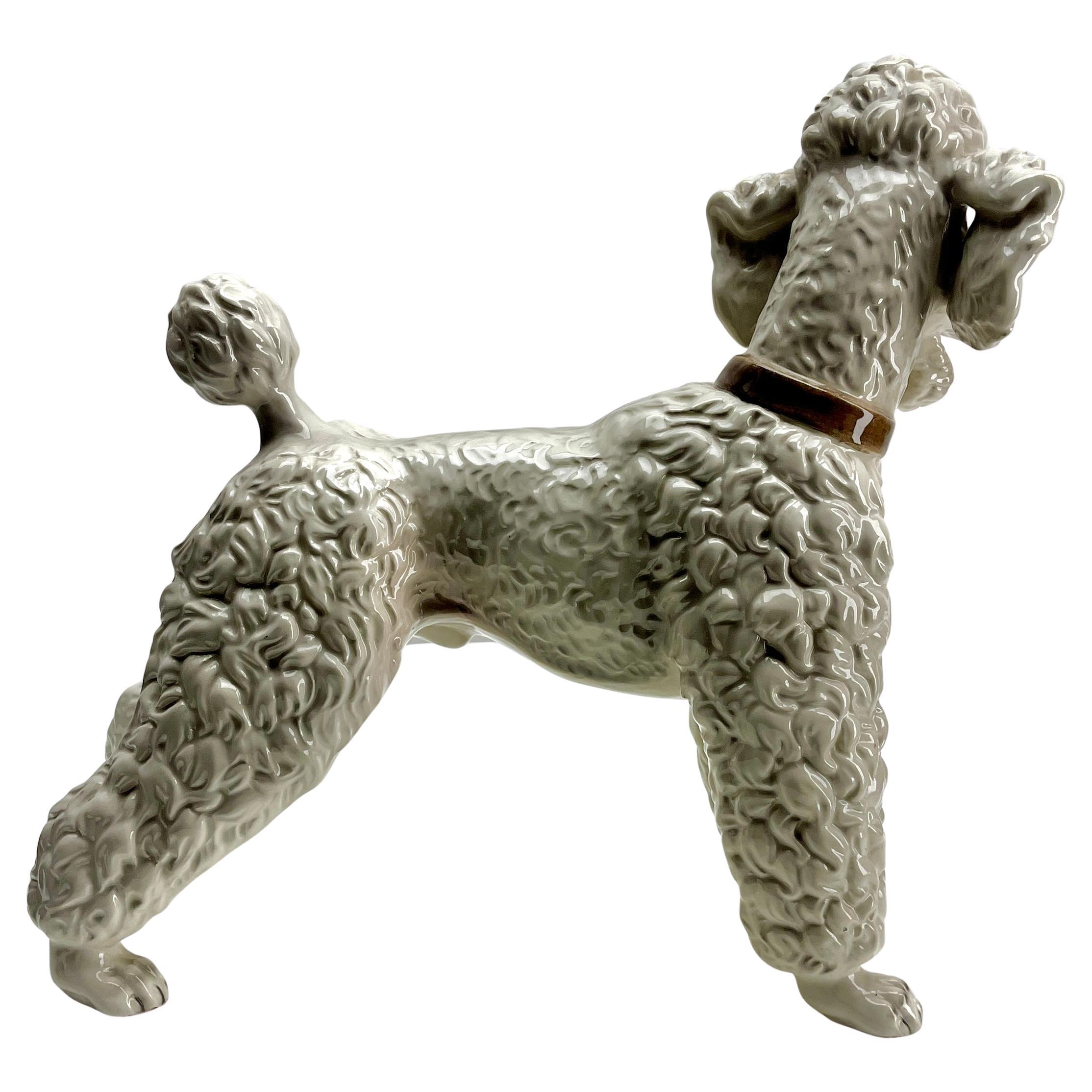 Austrian Antique Wien Keramos Austria Porcelain Poodle 1930's For Sale