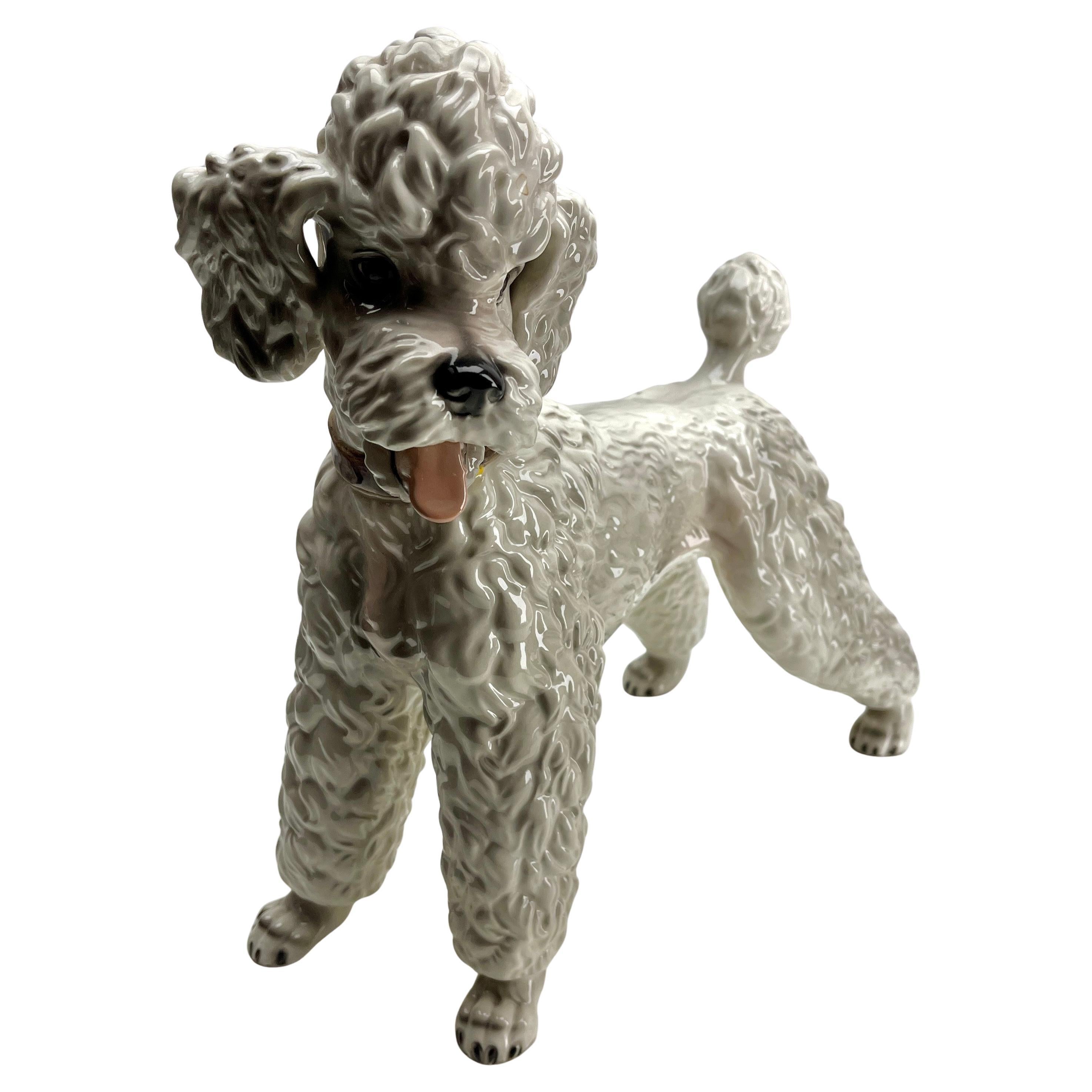 Glazed Antique Wien Keramos Austria Porcelain Poodle 1930's For Sale