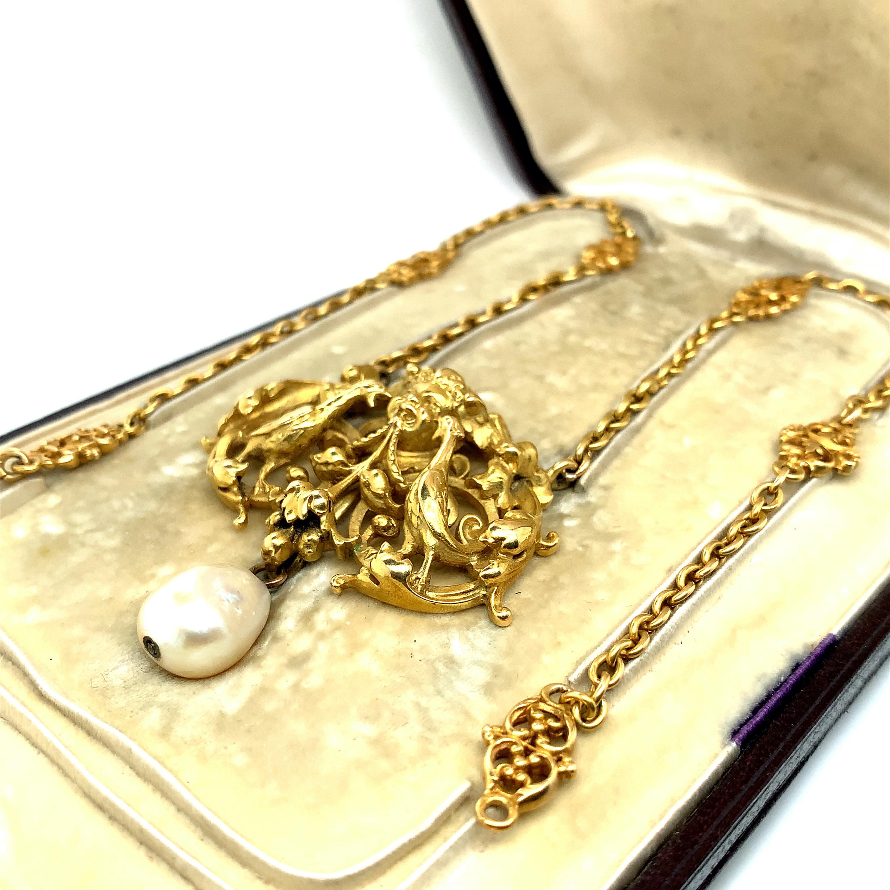 Antique Wiese Gold Pearl Necklace For Sale 5