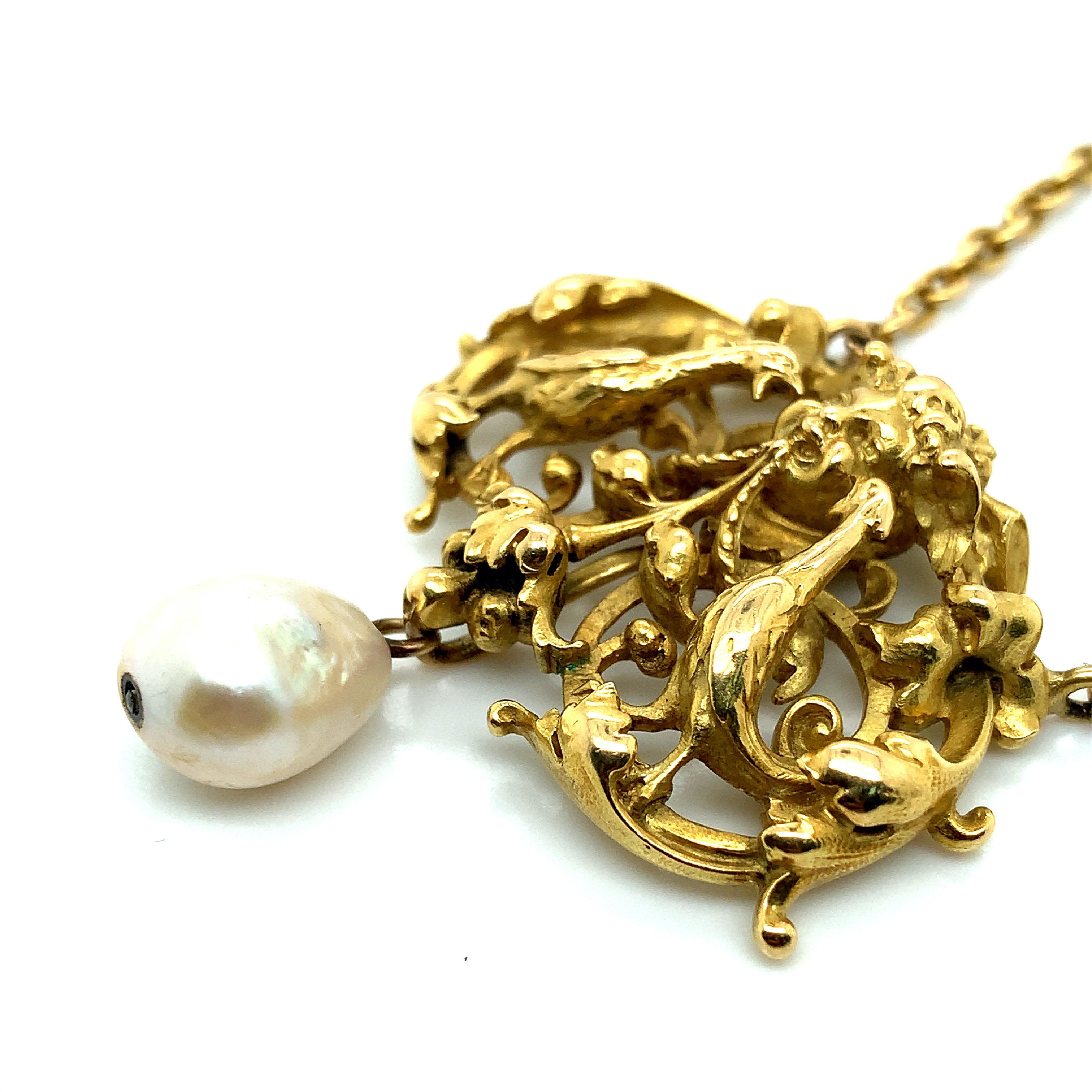 Women's Antique Wiese Gold Pearl Necklace For Sale