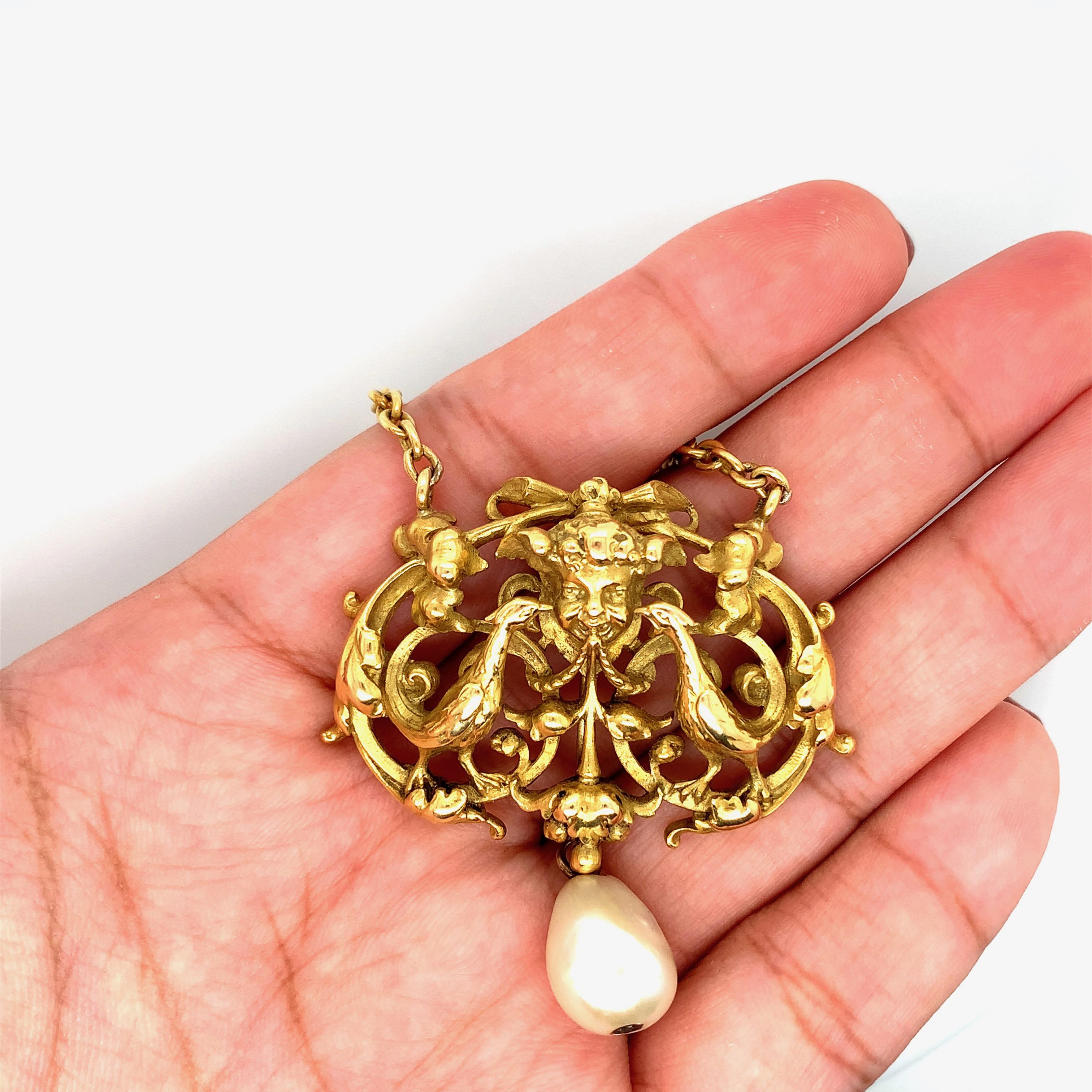 Antique Wiese Gold Pearl Necklace For Sale 4