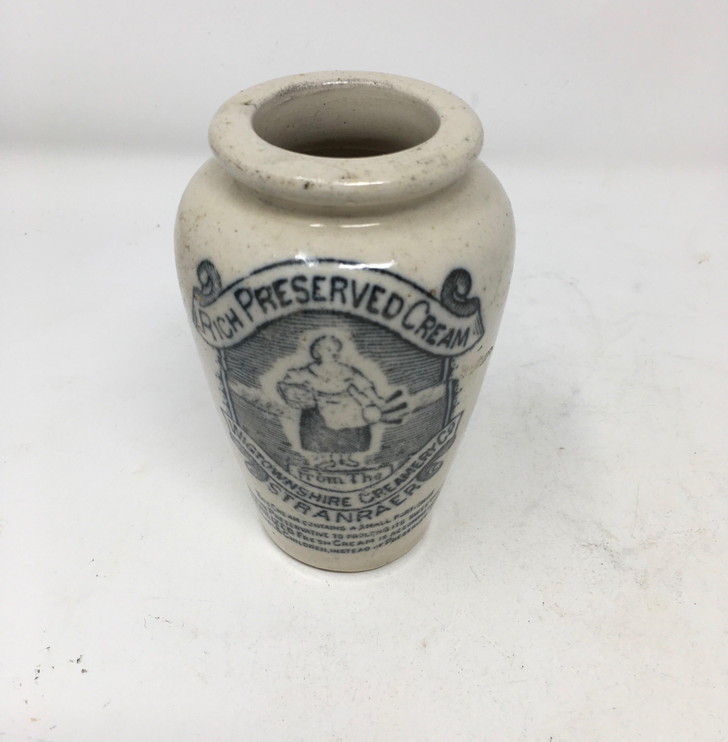 Glazed Antique Wigtownshire Creamery Co Stranraer Stoneware Transferware Pot