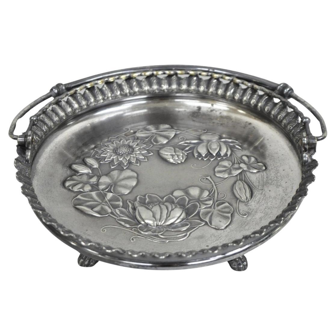 Antique Wilcox English Regency Silver Plated Floral Repousse Bride's Basket