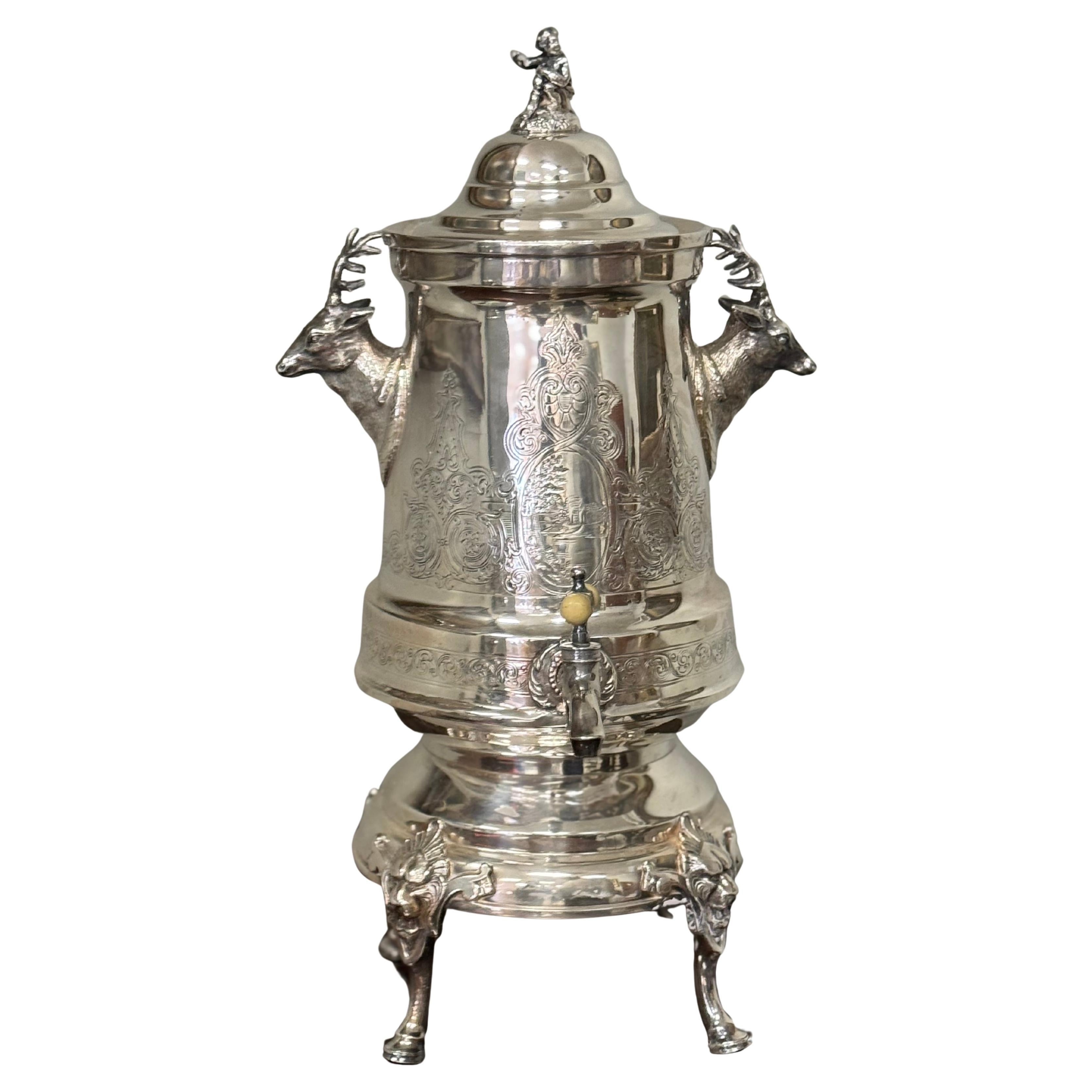 Antique Wilcox Silver Plate Co. silver-plated figural cistern or samovar.