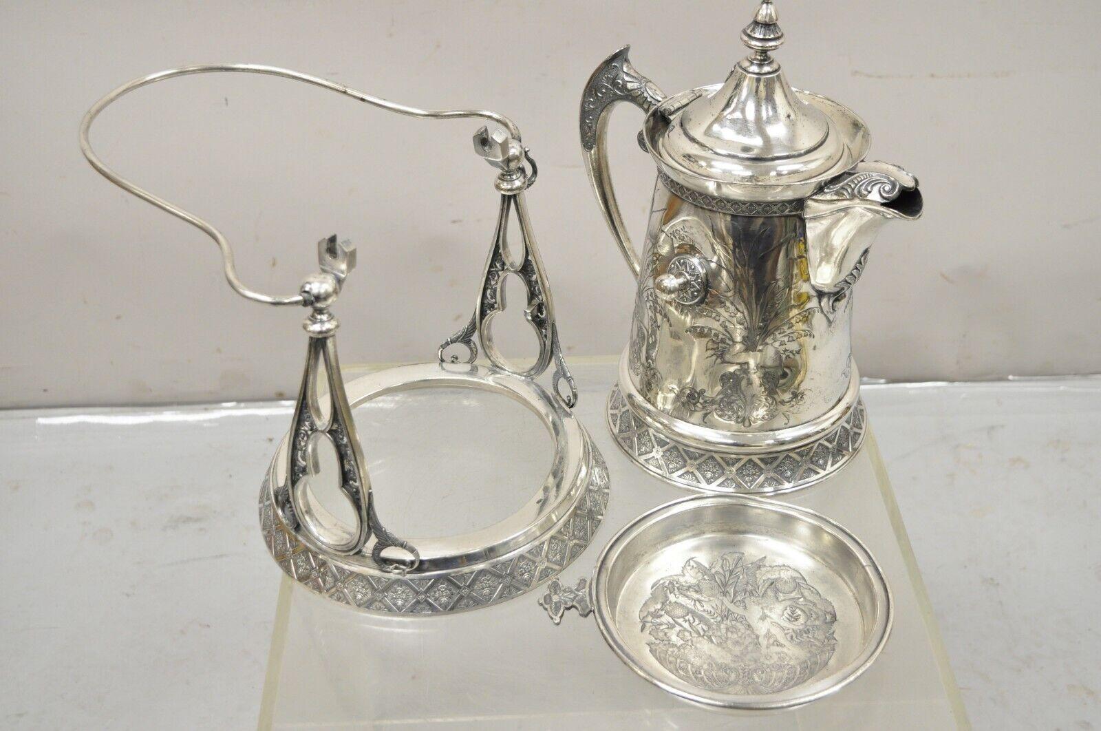 Antique Wilcox Silver Plate Co Victorian Porcelain Lined Tilting Coffee Tea Pot For Sale 7