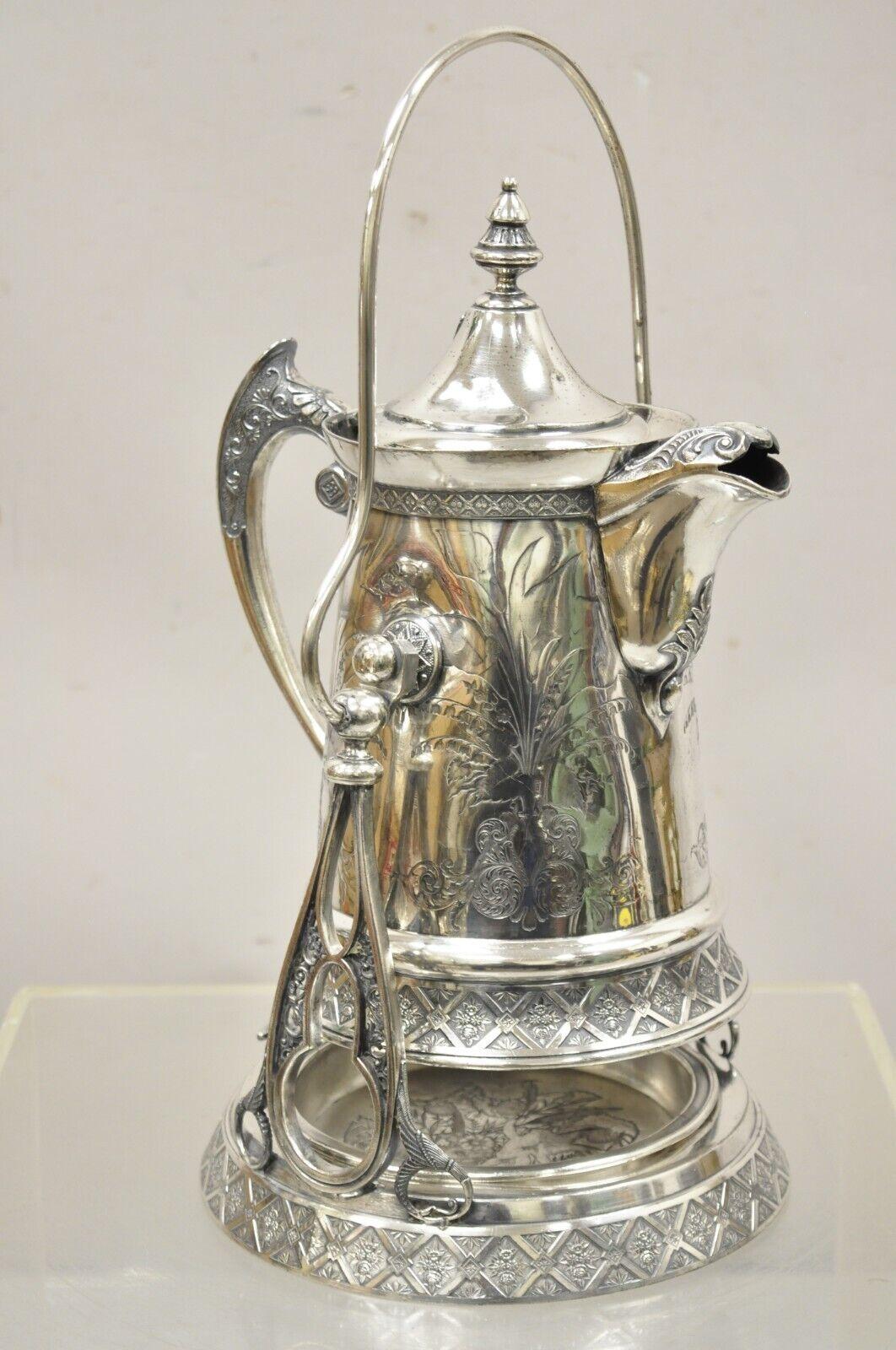 Victorien Antique Wilcox Silver Plate Co Victorian Porcelain Lined Tilting Coffee Tea Pot en vente