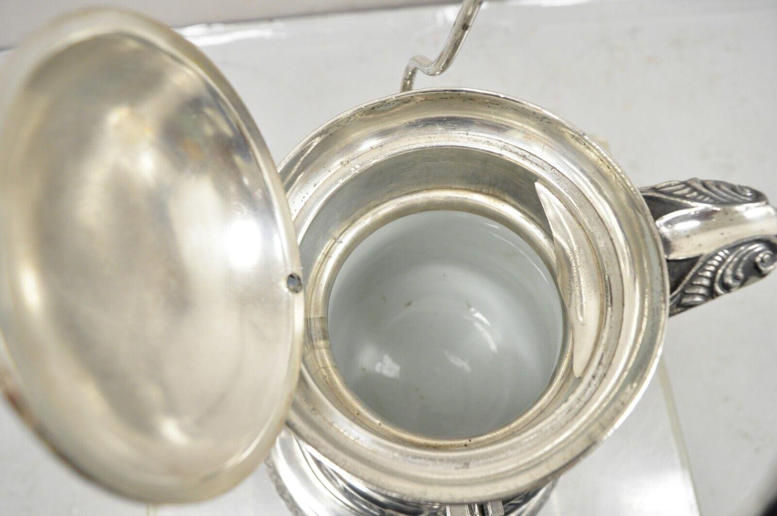 Antique Wilcox Silver Plate Co Victorian Porcelain Lined Tilting Coffee Tea Pot For Sale 1