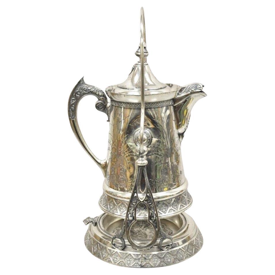 Antique Wilcox Silver Plate Co Victorian Porcelain Lined Tilting Coffee Tea Pot en vente