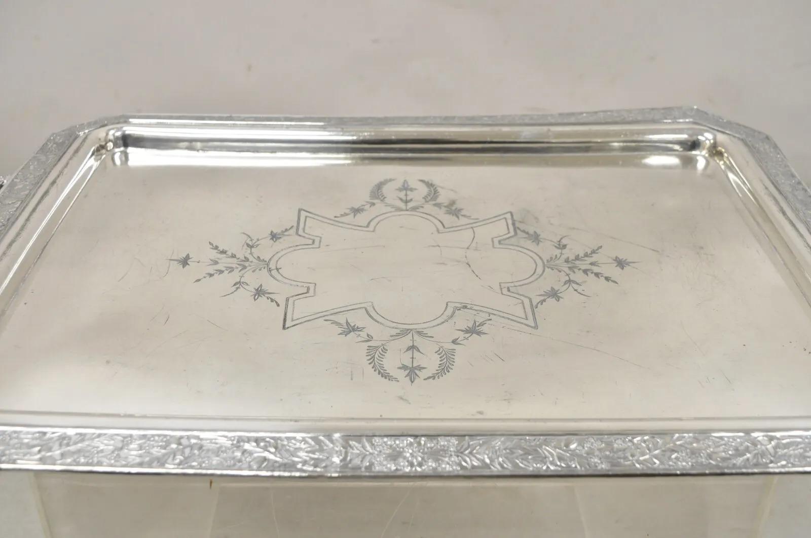 Antique Wilcox Victorian Aesthetic Movement Silver Plated Serving Platter Tray In Good Condition For Sale In Philadelphia, PA