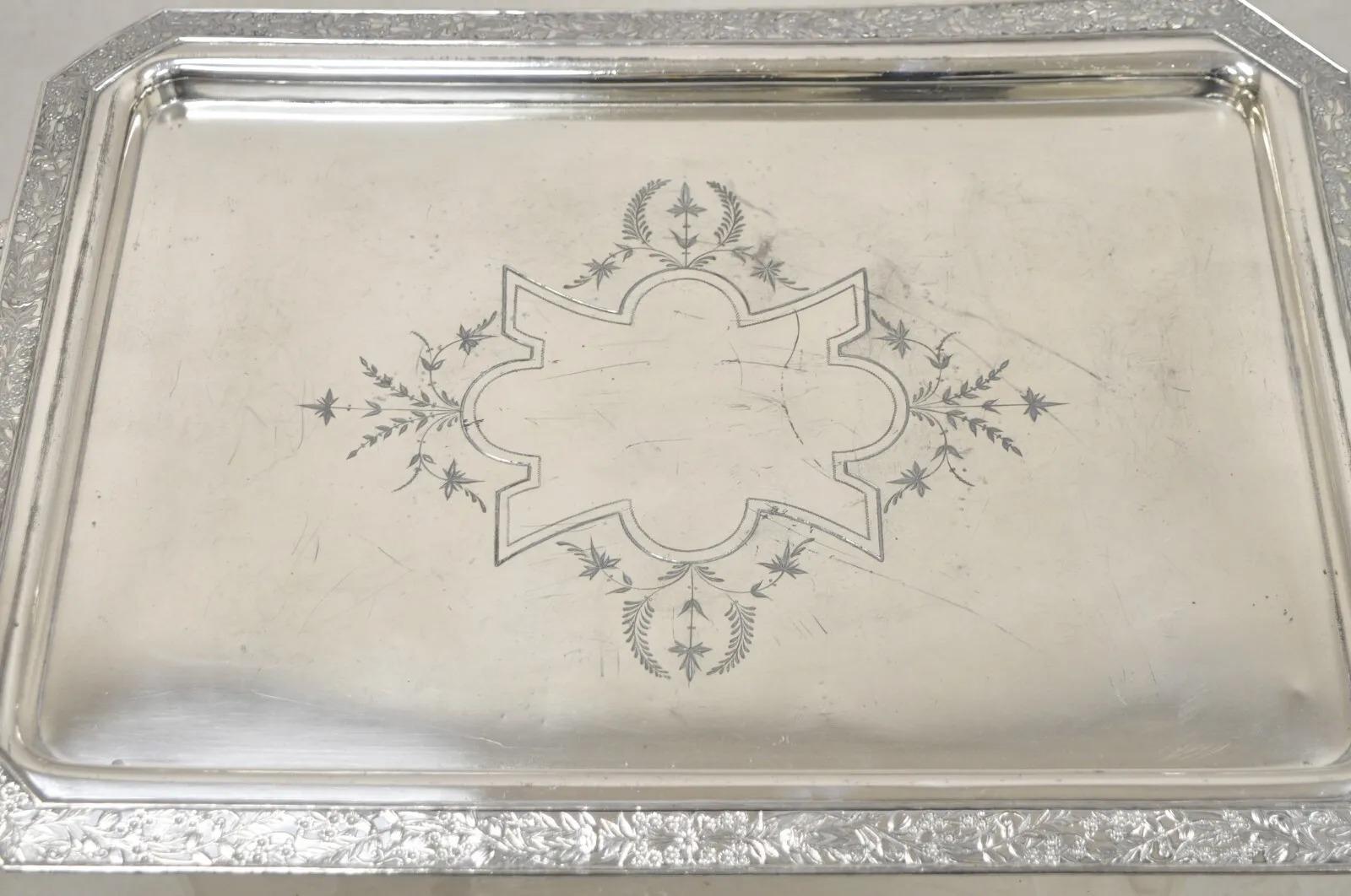 20th Century Antique Wilcox Victorian Aesthetic Movement Silver Plated Serving Platter Tray For Sale