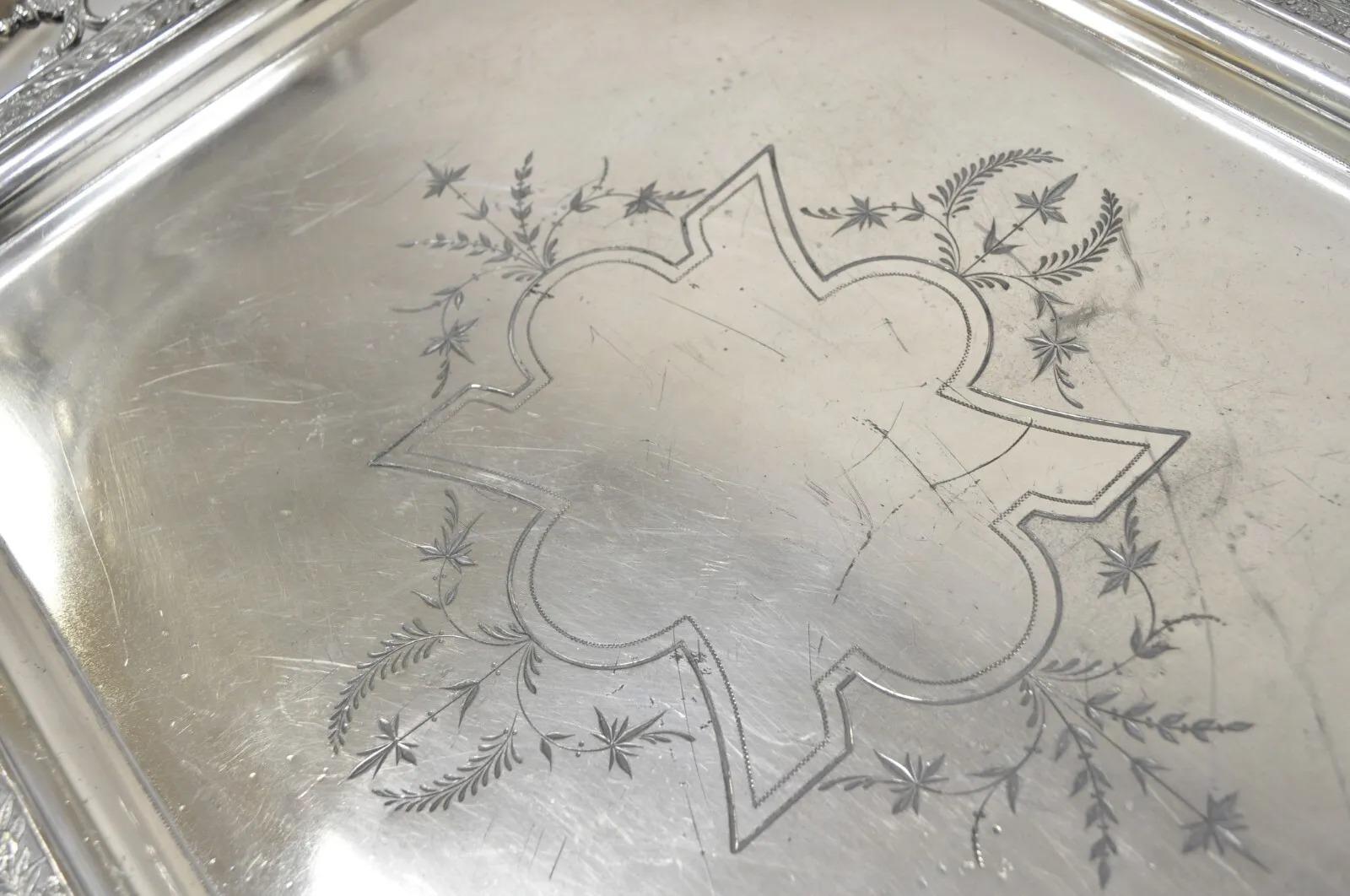 Antique Wilcox Victorian Aesthetic Movement Silver Plated Serving Platter Tray For Sale 1