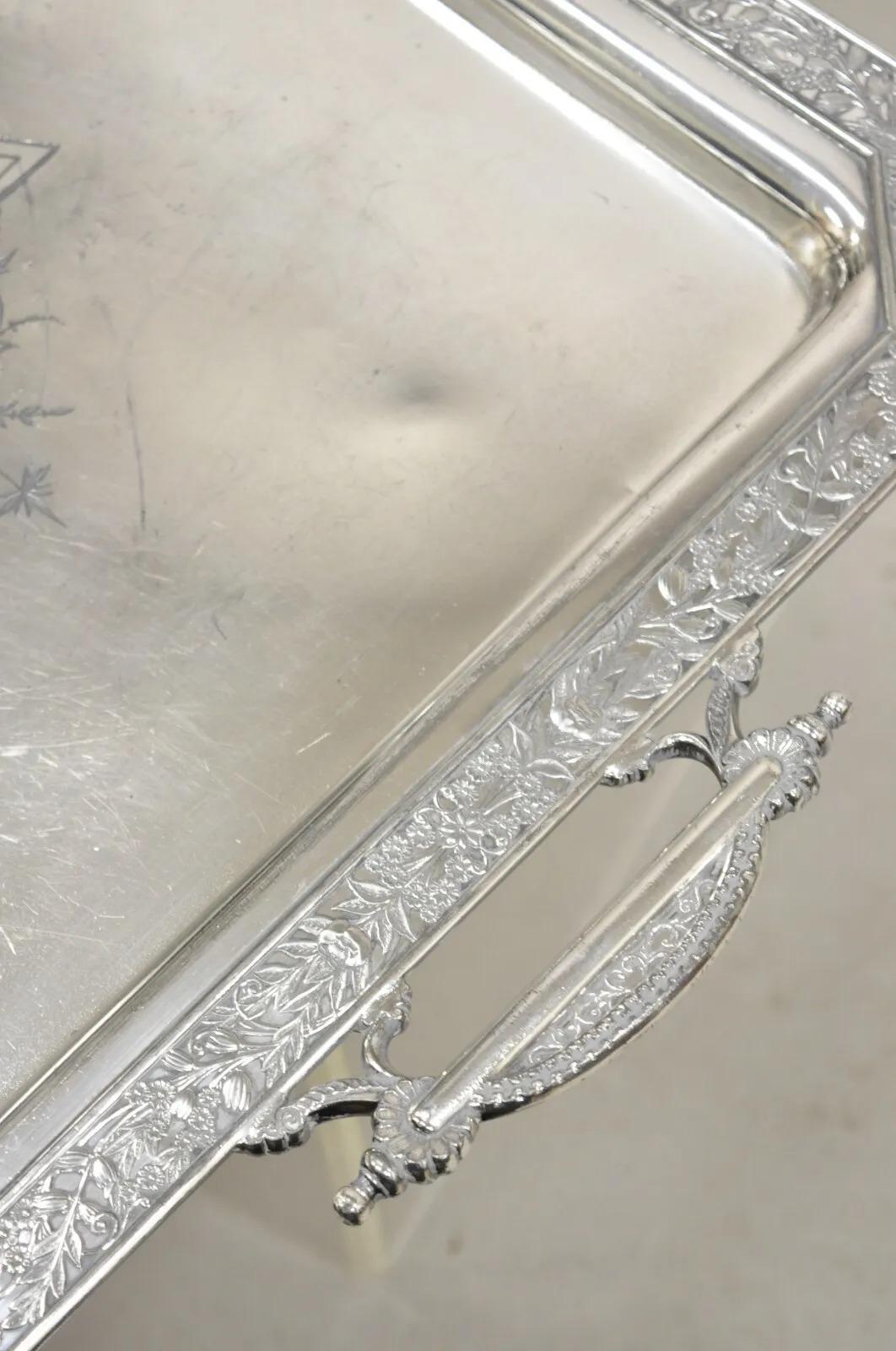 Antique Wilcox Victorian Aesthetic Movement Silver Plated Serving Platter Tray For Sale 4