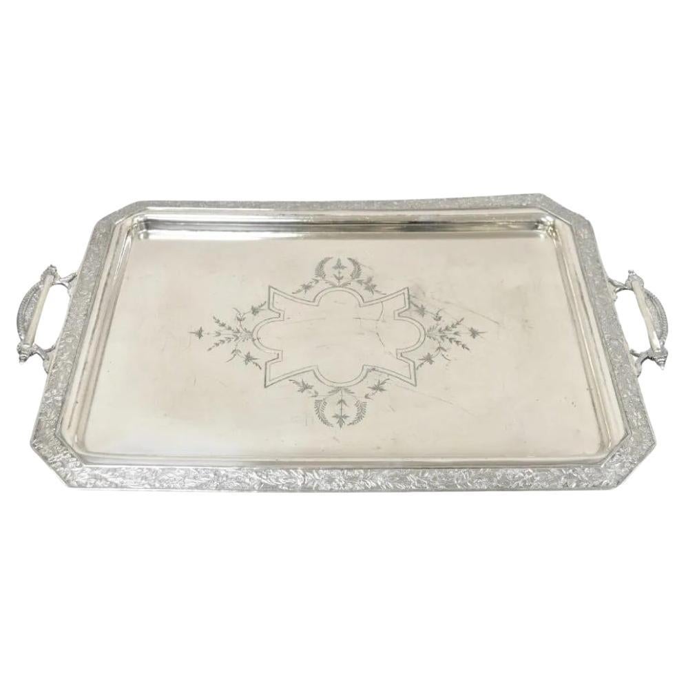 Antique Wilcox Victorian Aesthetic Movement Silver Plated Serving Platter Tray For Sale
