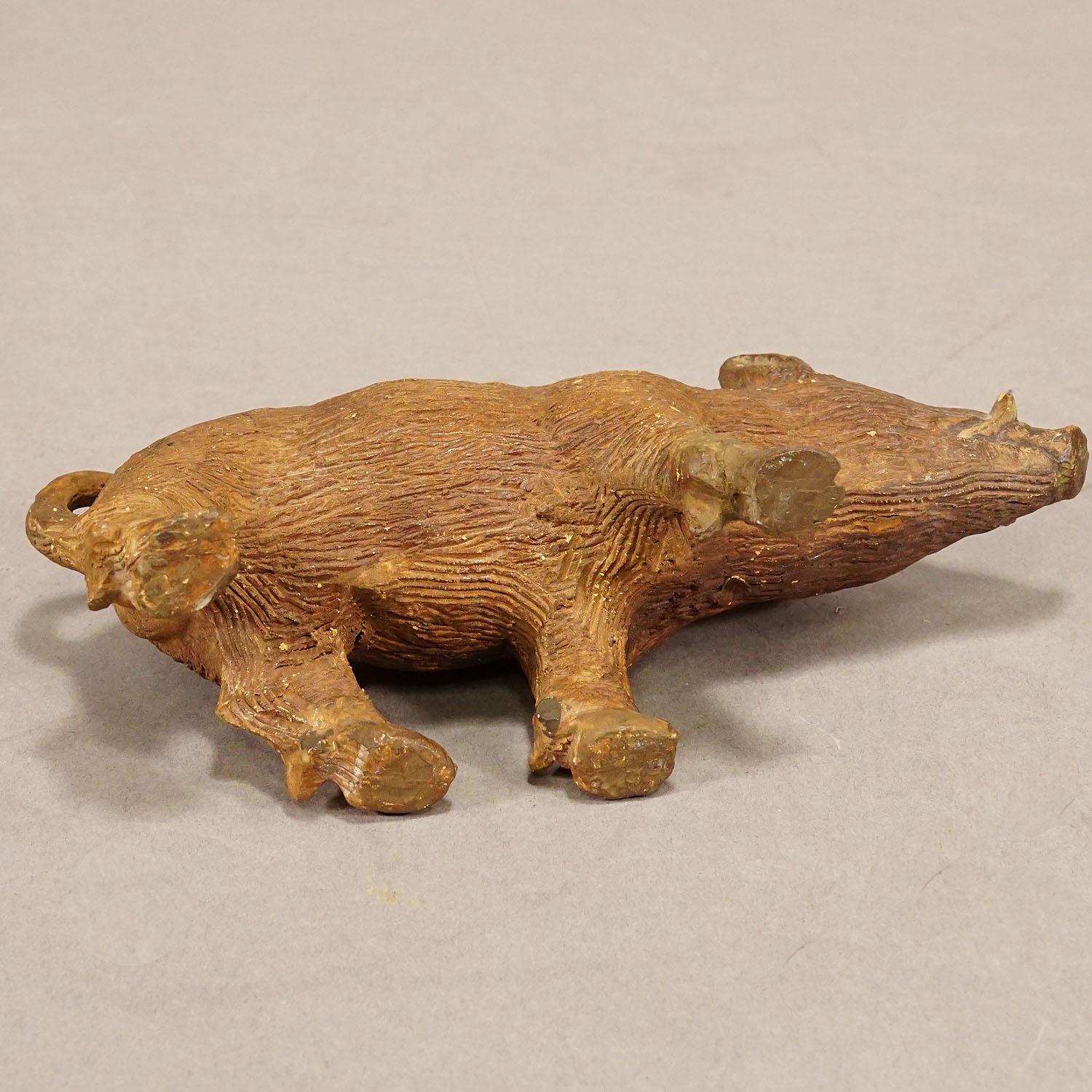 German Antique Wild Boar Piggy Bank Made of Clay For Sale