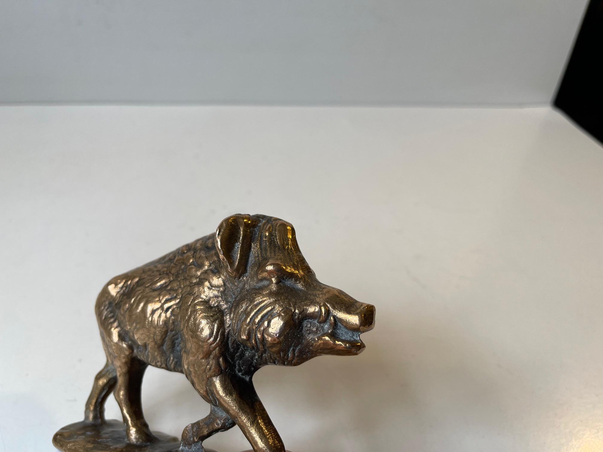 Late Victorian Antique Wild Boar Sculpture in Bronze, France, 1920s For Sale