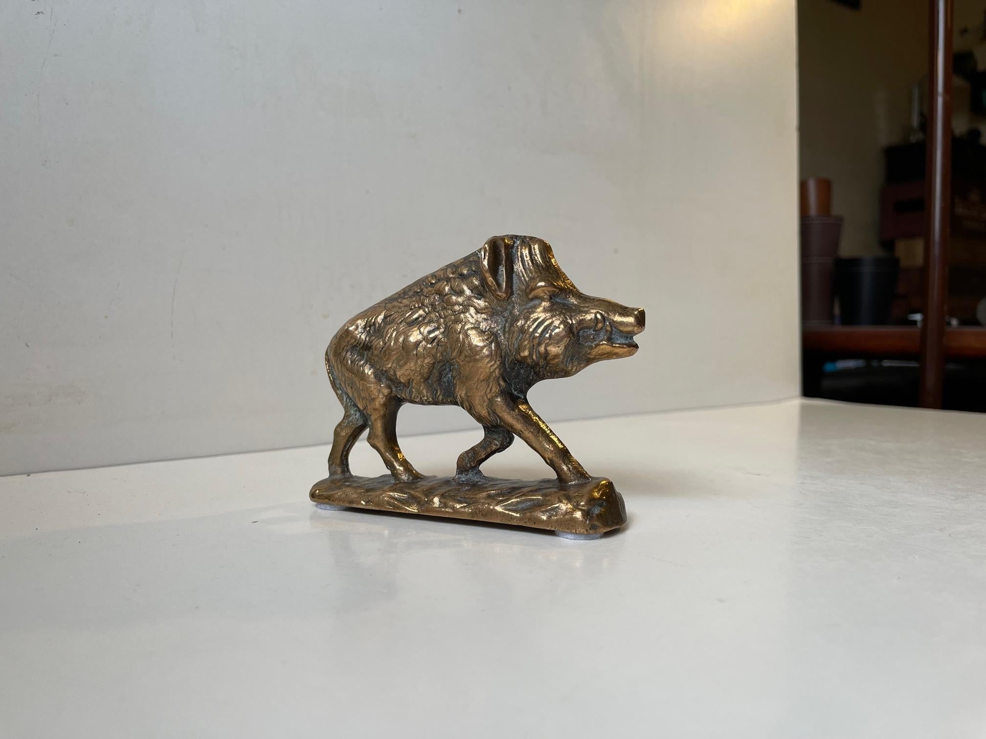 Cast Antique Wild Boar Sculpture in Bronze, France, 1920s For Sale
