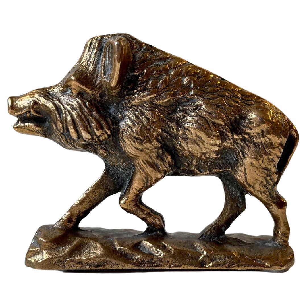 Art Deco Bronze Animals Wild Boar Aper Statuette Figurine Figure Obsidian Stand 
